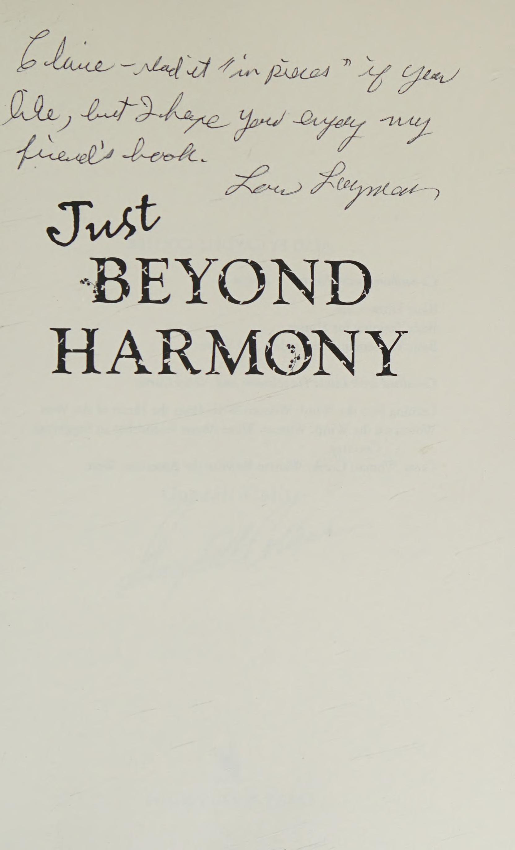 Just beyond Harmony