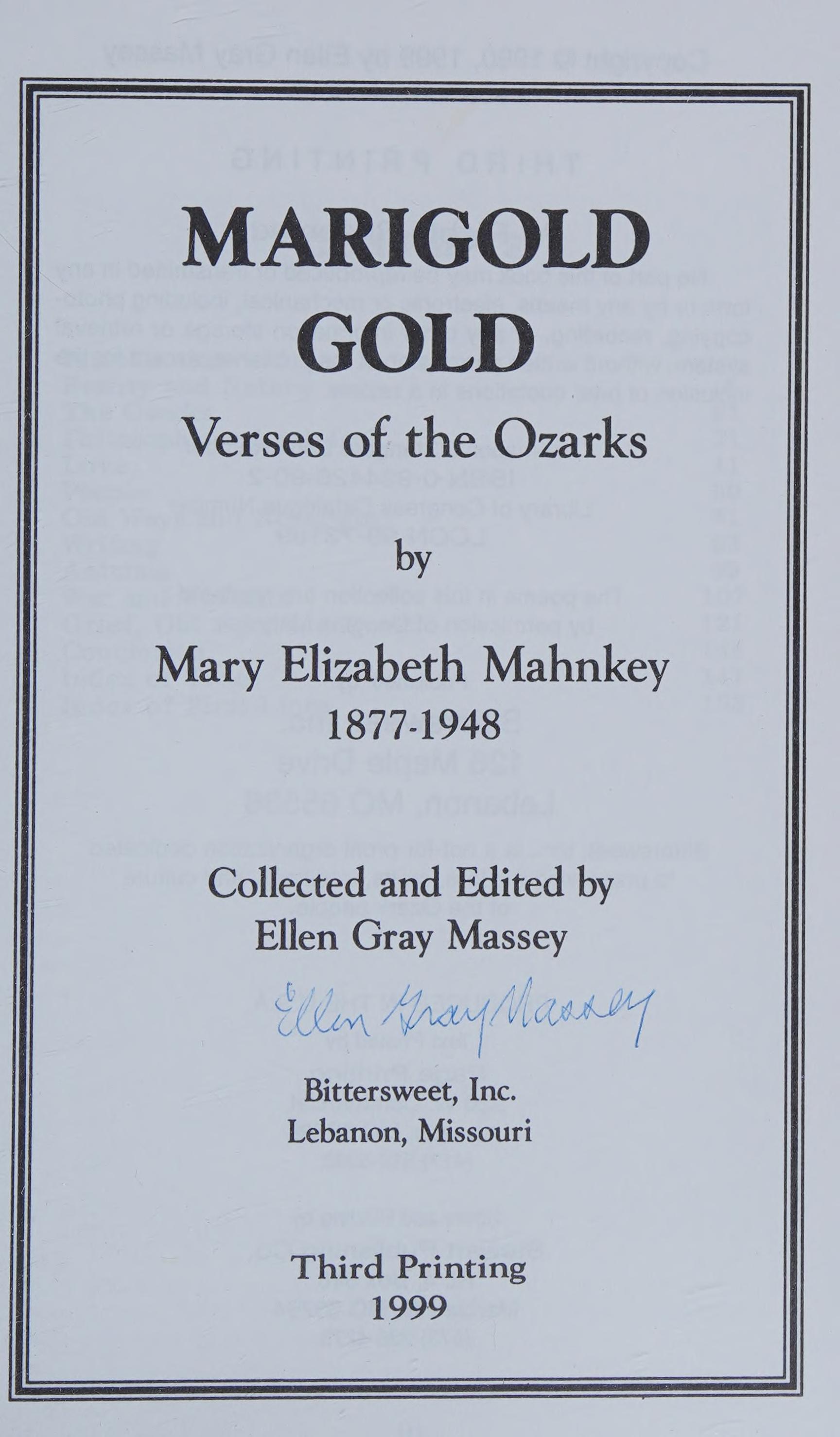 Marigold Gold: Verses Of The Ozarks