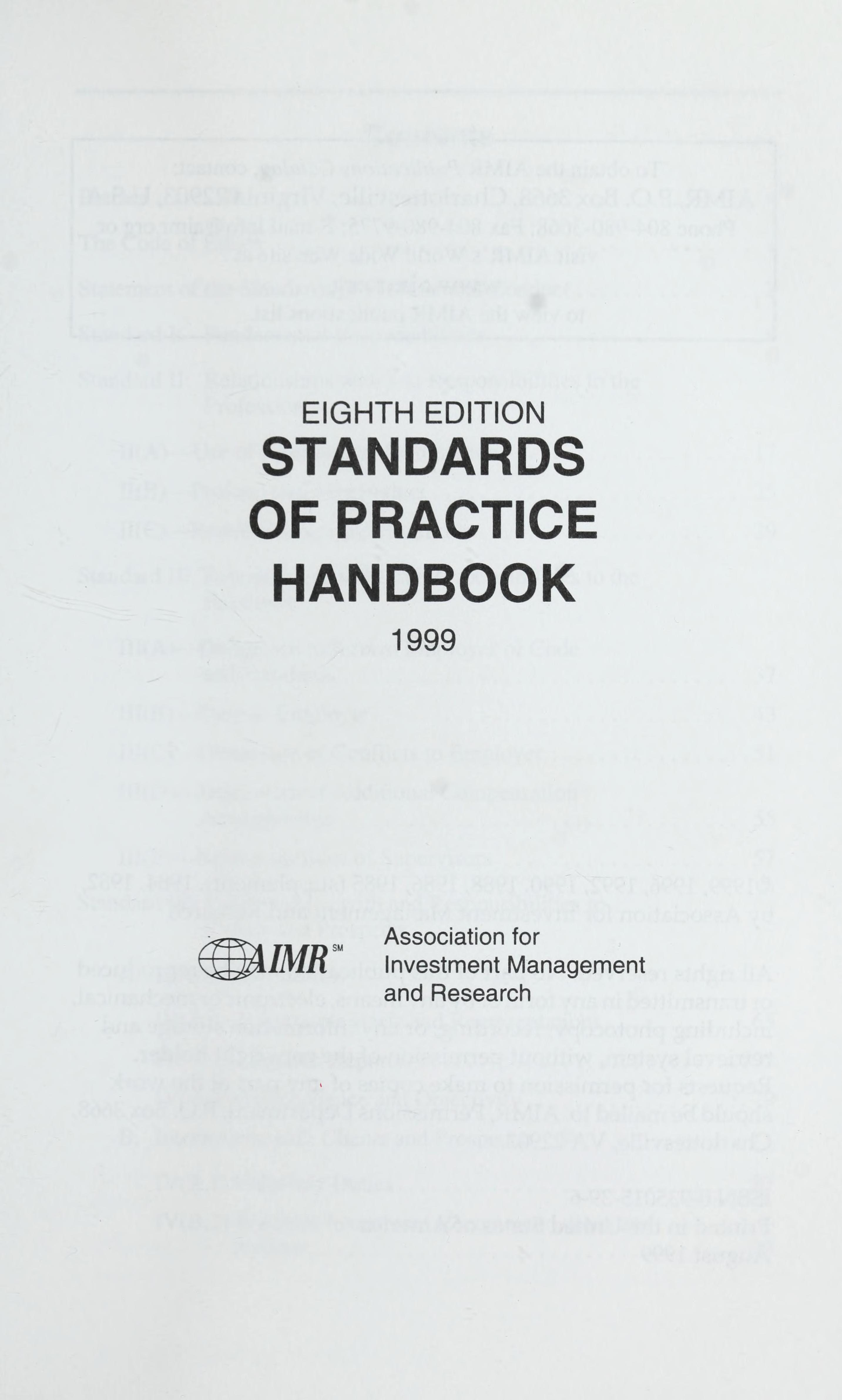 Standards of Practice Handbook 1999