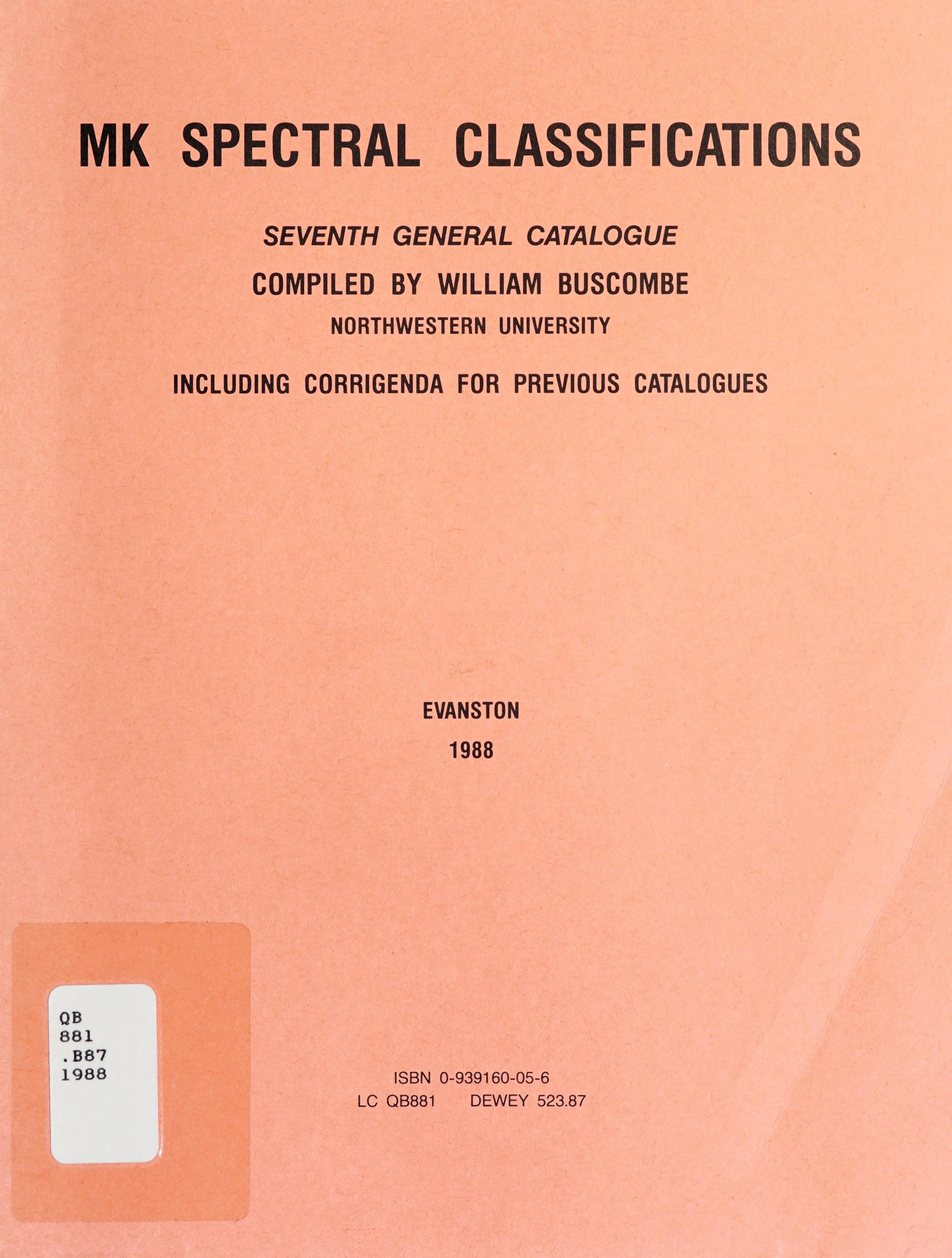 Mk Spectral Classifications
