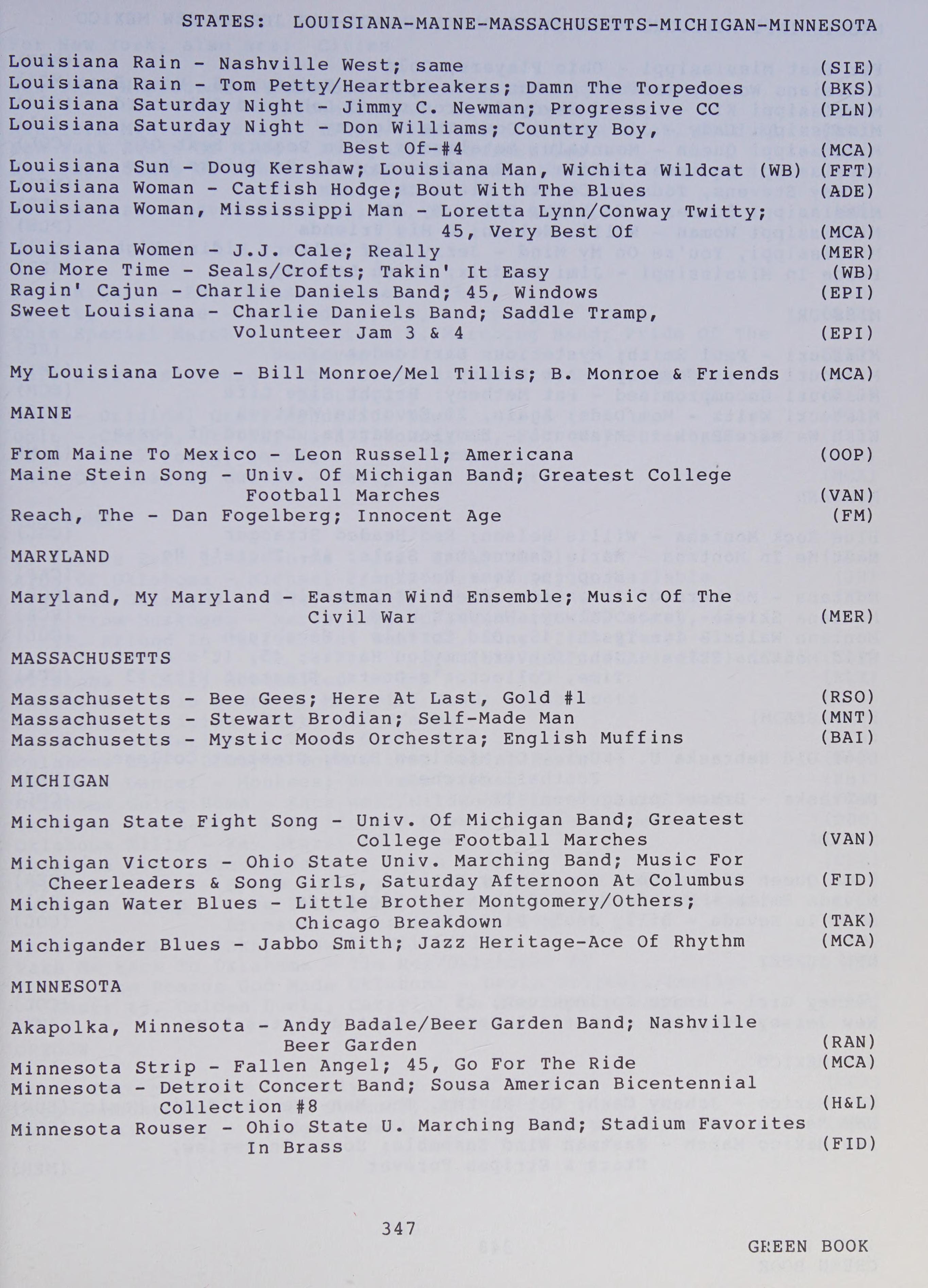 1987 Green Book: Songs Classified By Subject