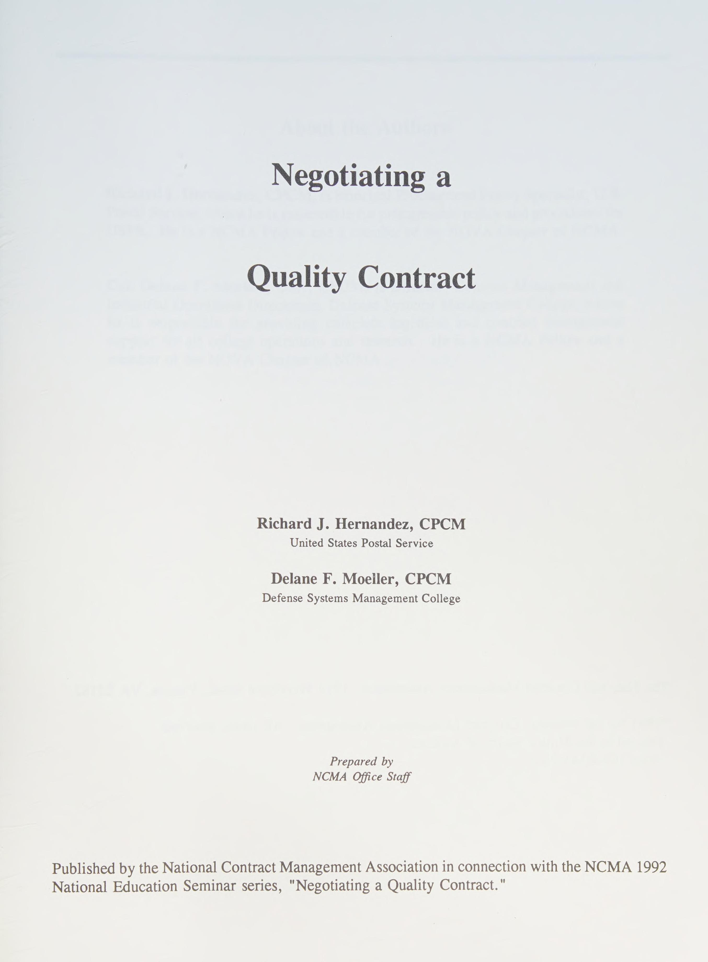 Negotiating a Quality Contract