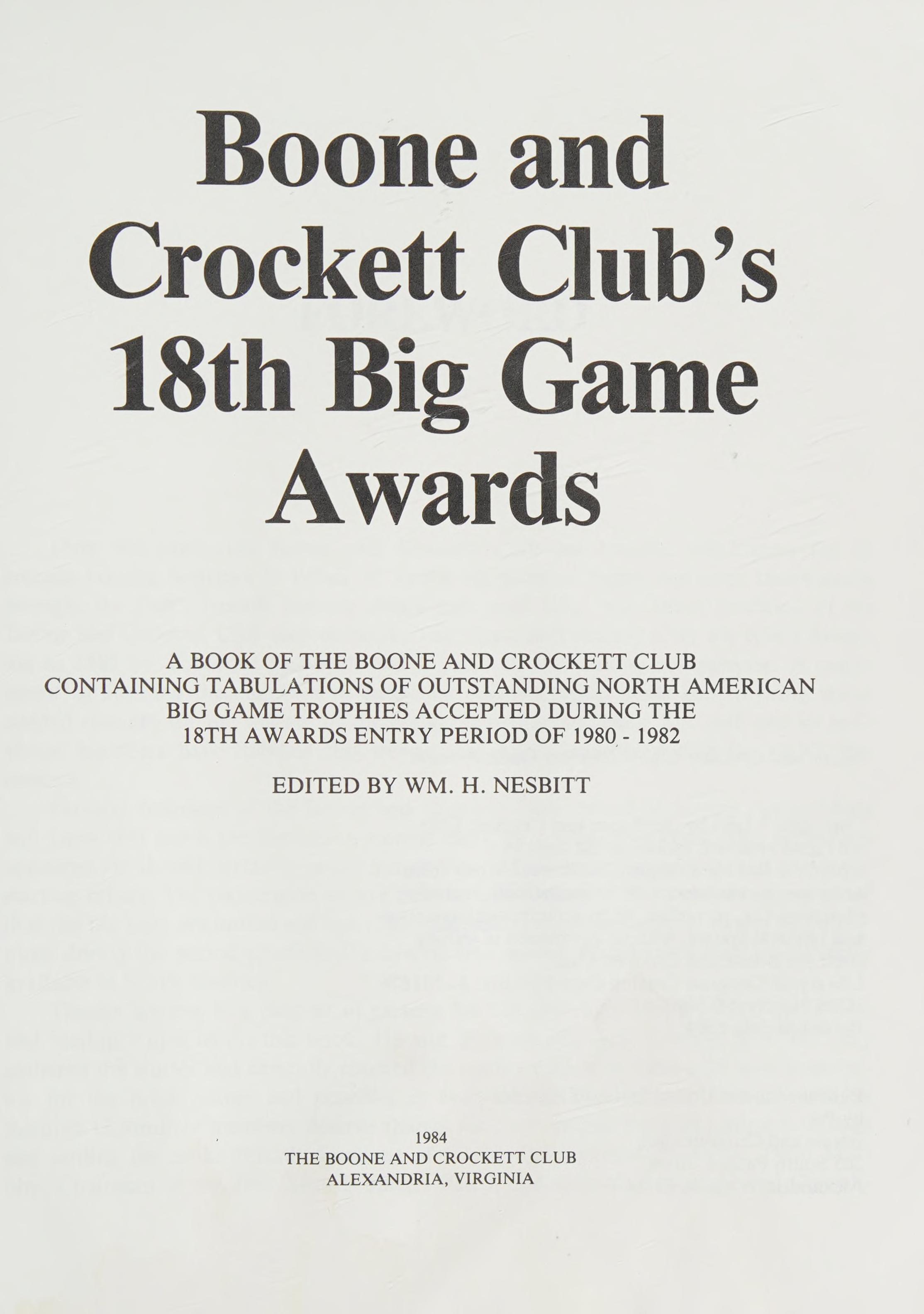 Boone and Crockett Club's 18th Big Game Awards, 1980-1982