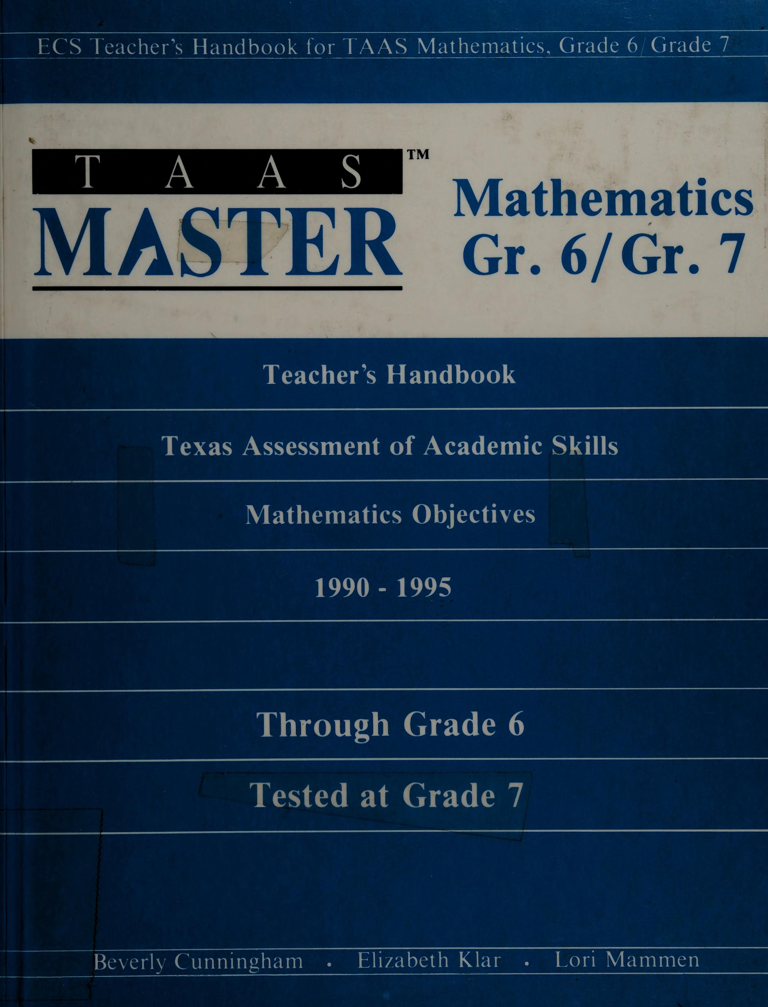 Taasmaster Math: Teacher'S Handbook For Texas Assessment Of Academic Skills