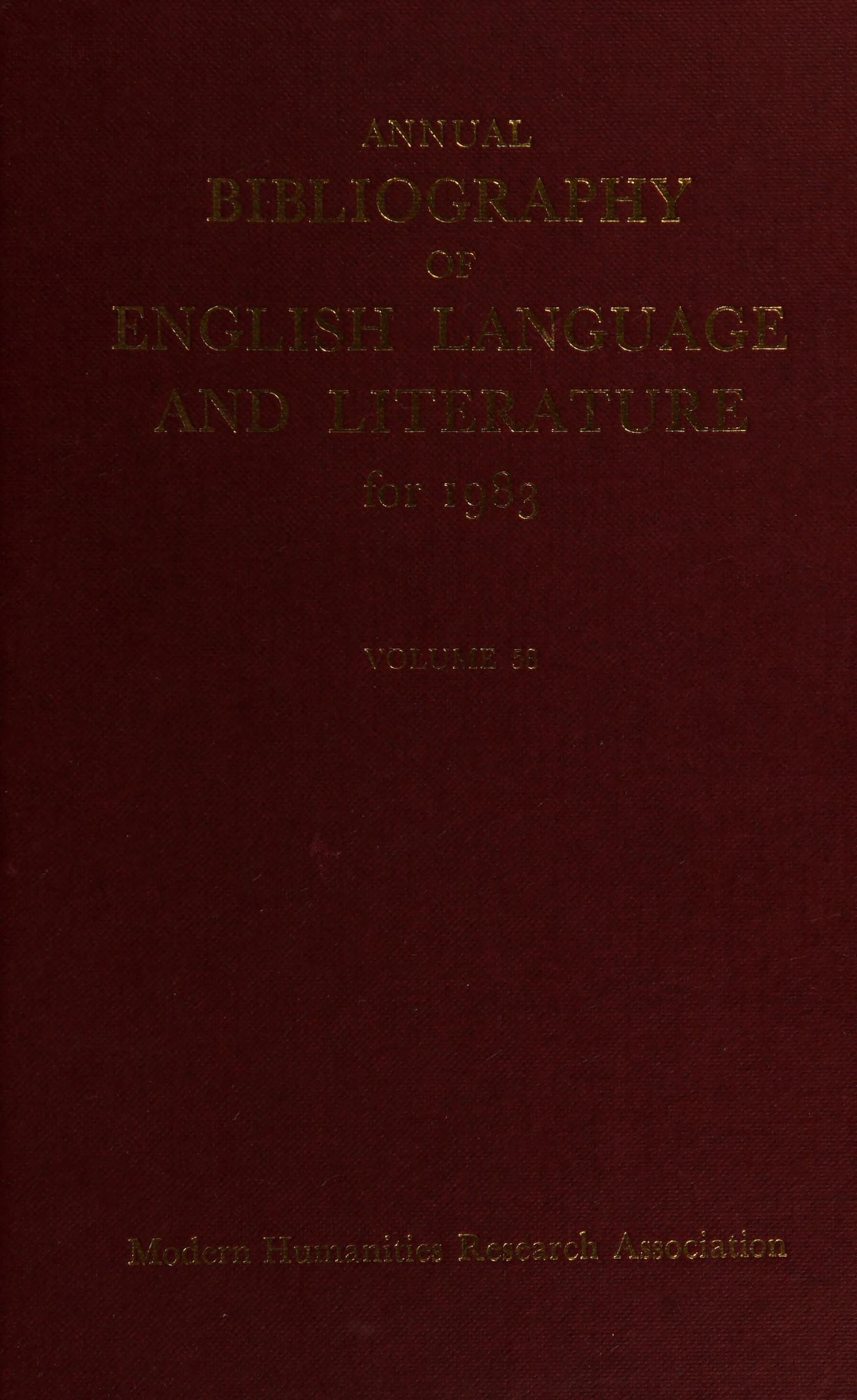 Annual Bibliography of English Language and Literature For 1983