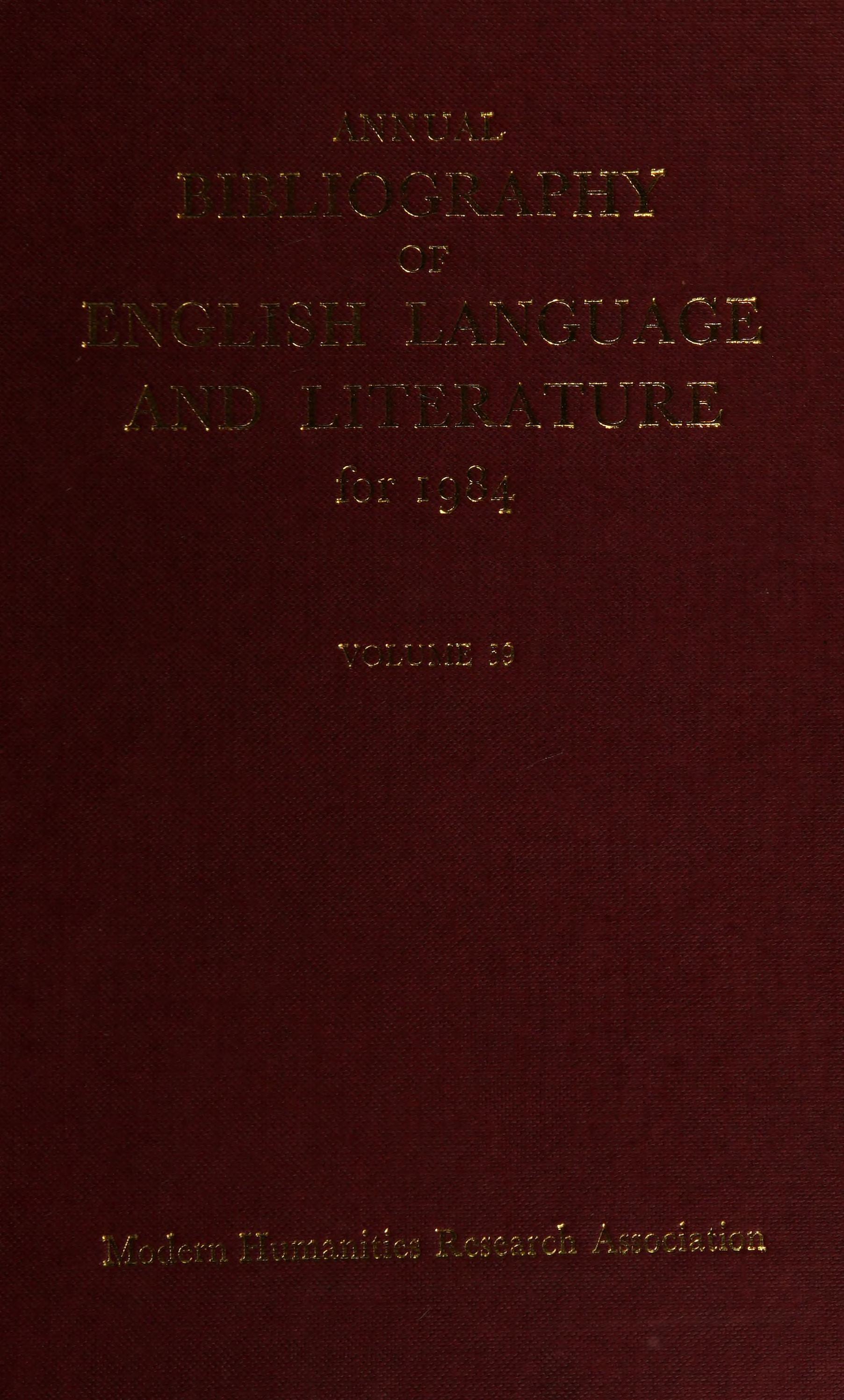 Annual Bibliography of English Language and Literature for 1984 Vol. 59
