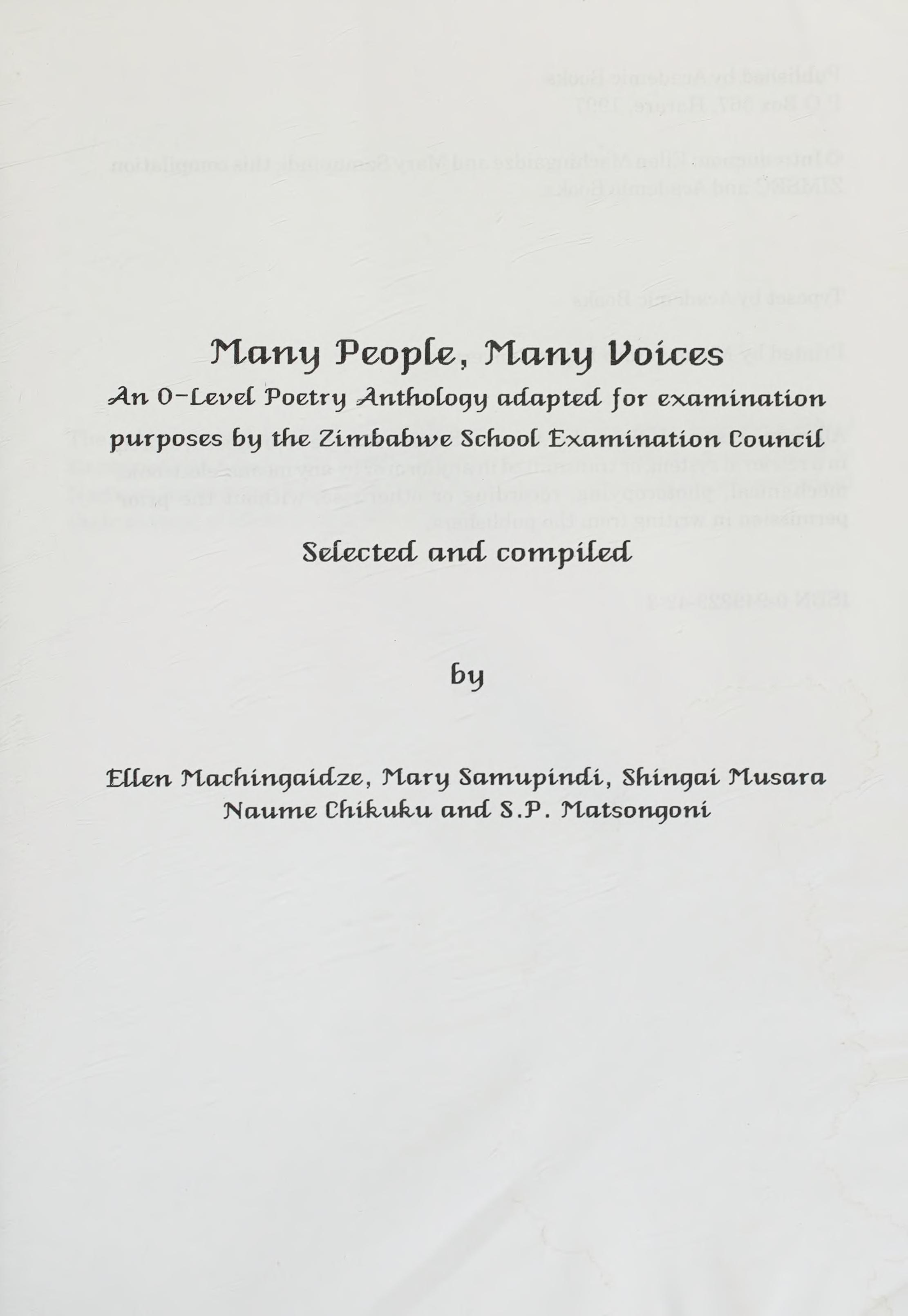 Many People Many Voices: An O-Level Poetry Anthology For Zimbabwean Schools