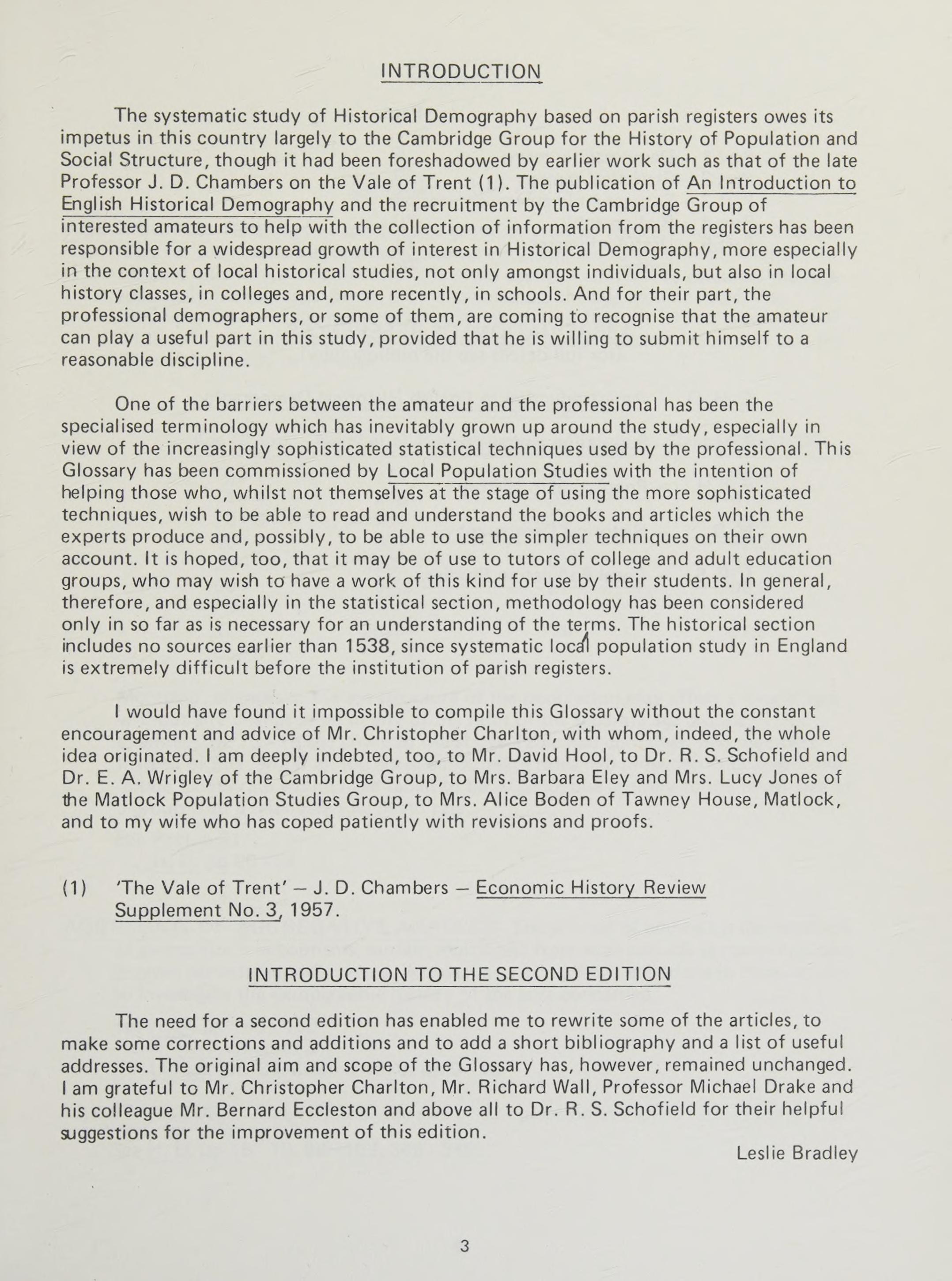 Glossary For Local Population Studies