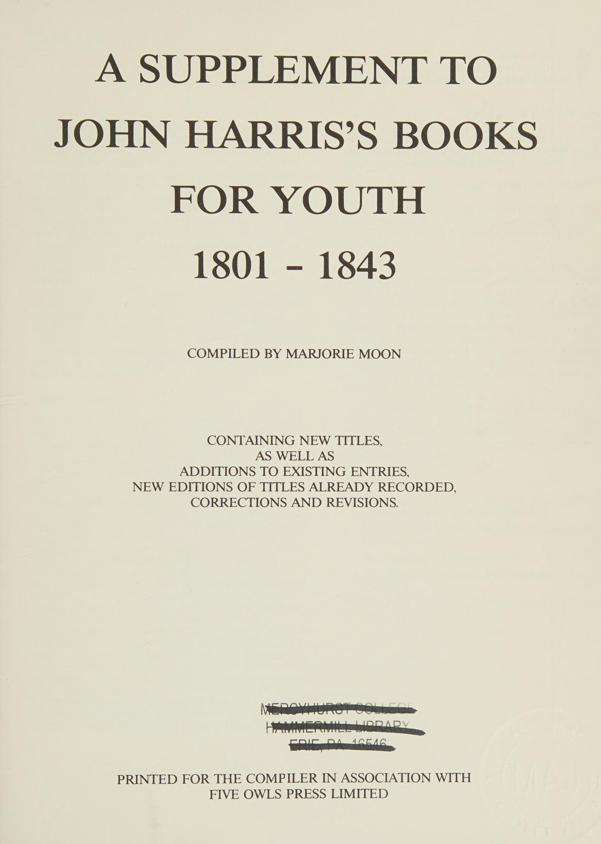 A Supplement To John Harris's Books For Youth, 1801-1843