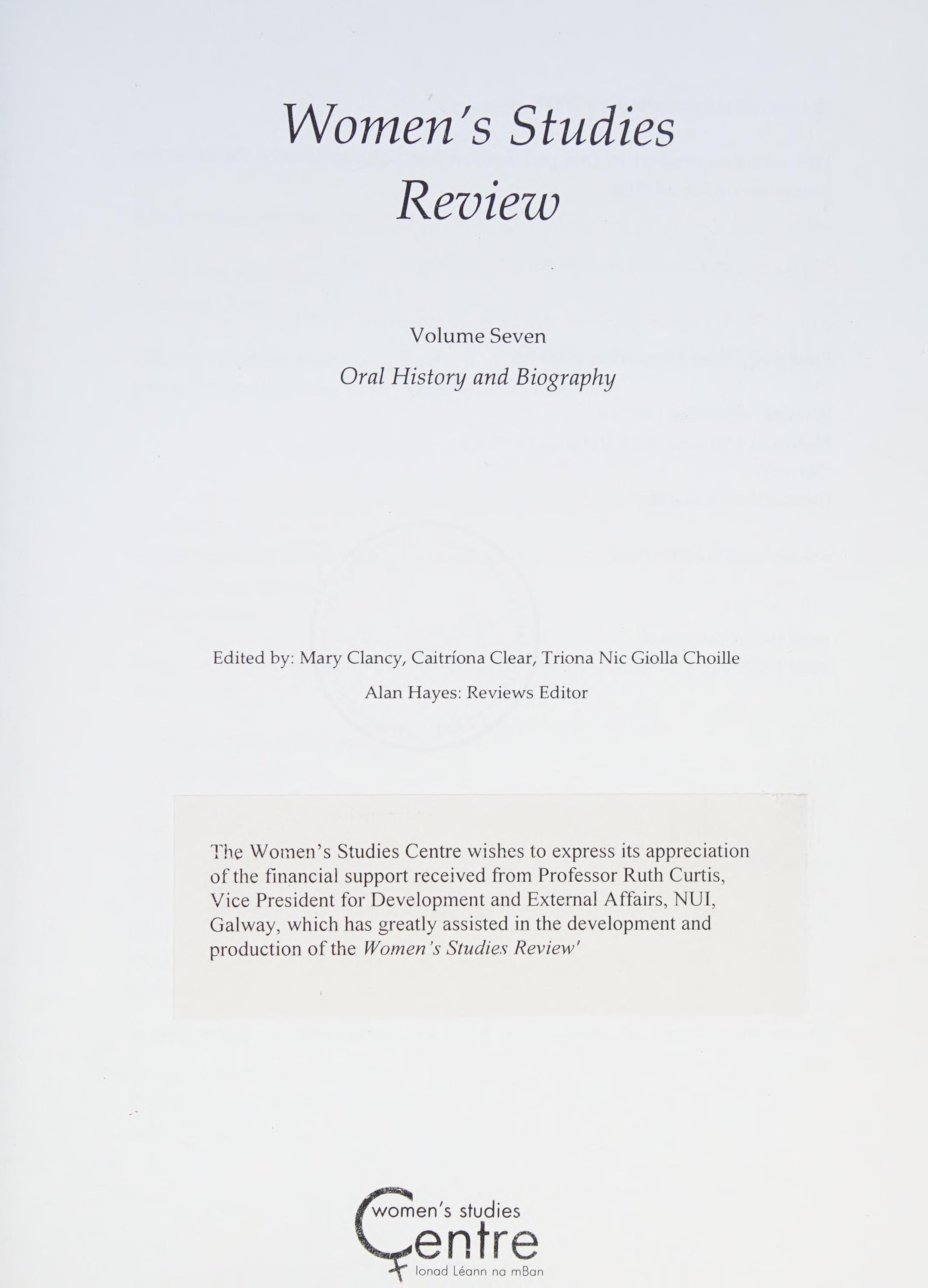 Women'S Studies Review - Oral History And Biography
