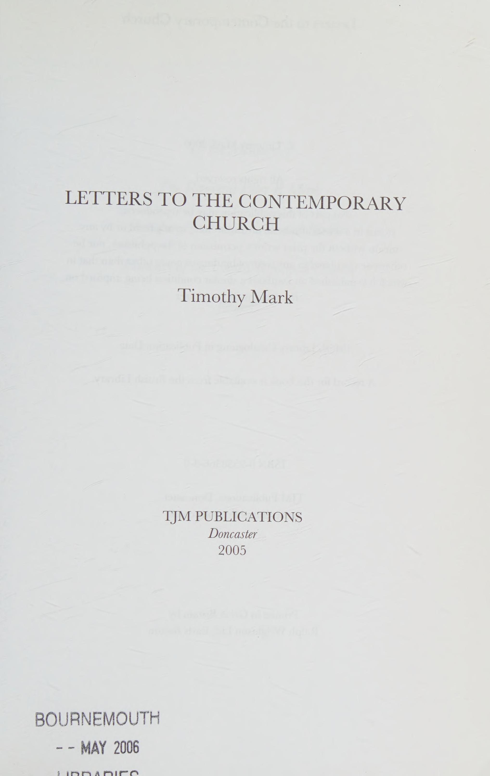 Letters To The Contemporary Church