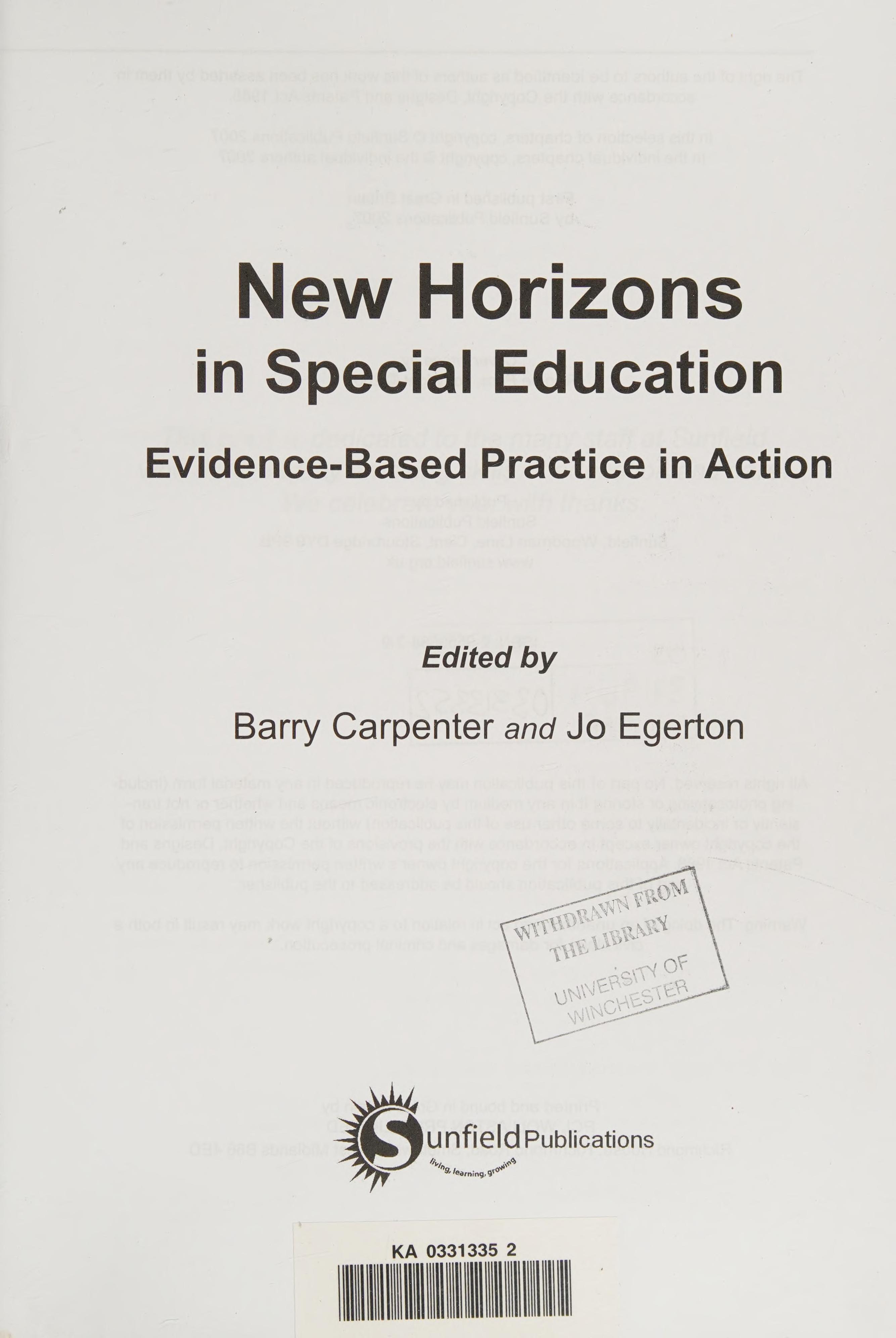New horizons in special education