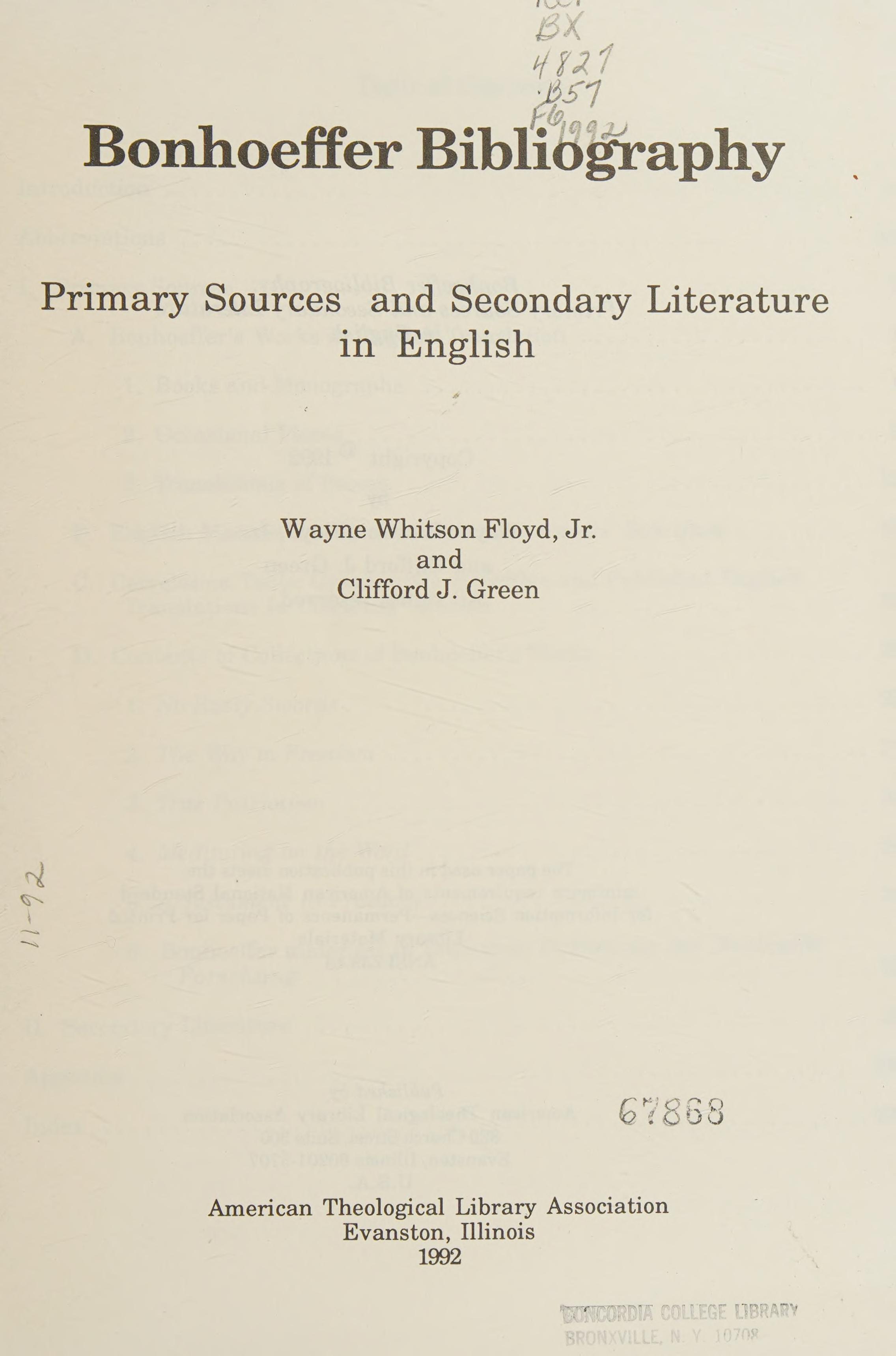 Bonhoeffer Bibliography
