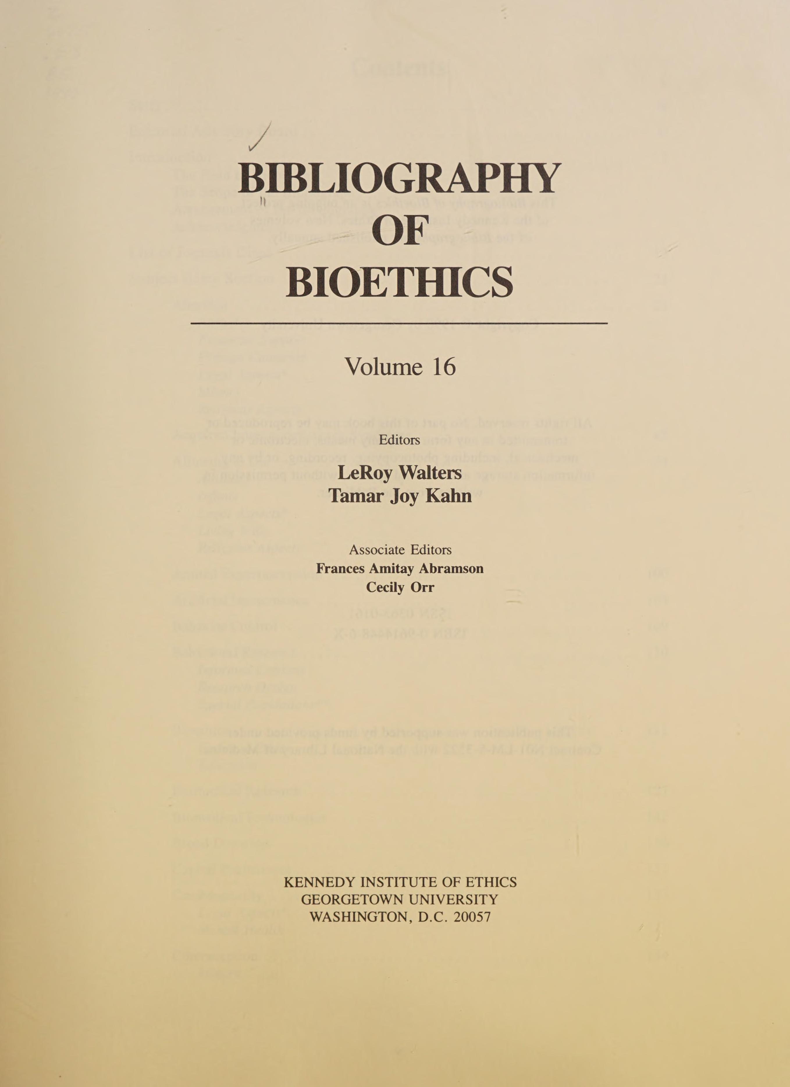 Bibliography Of Bioethics