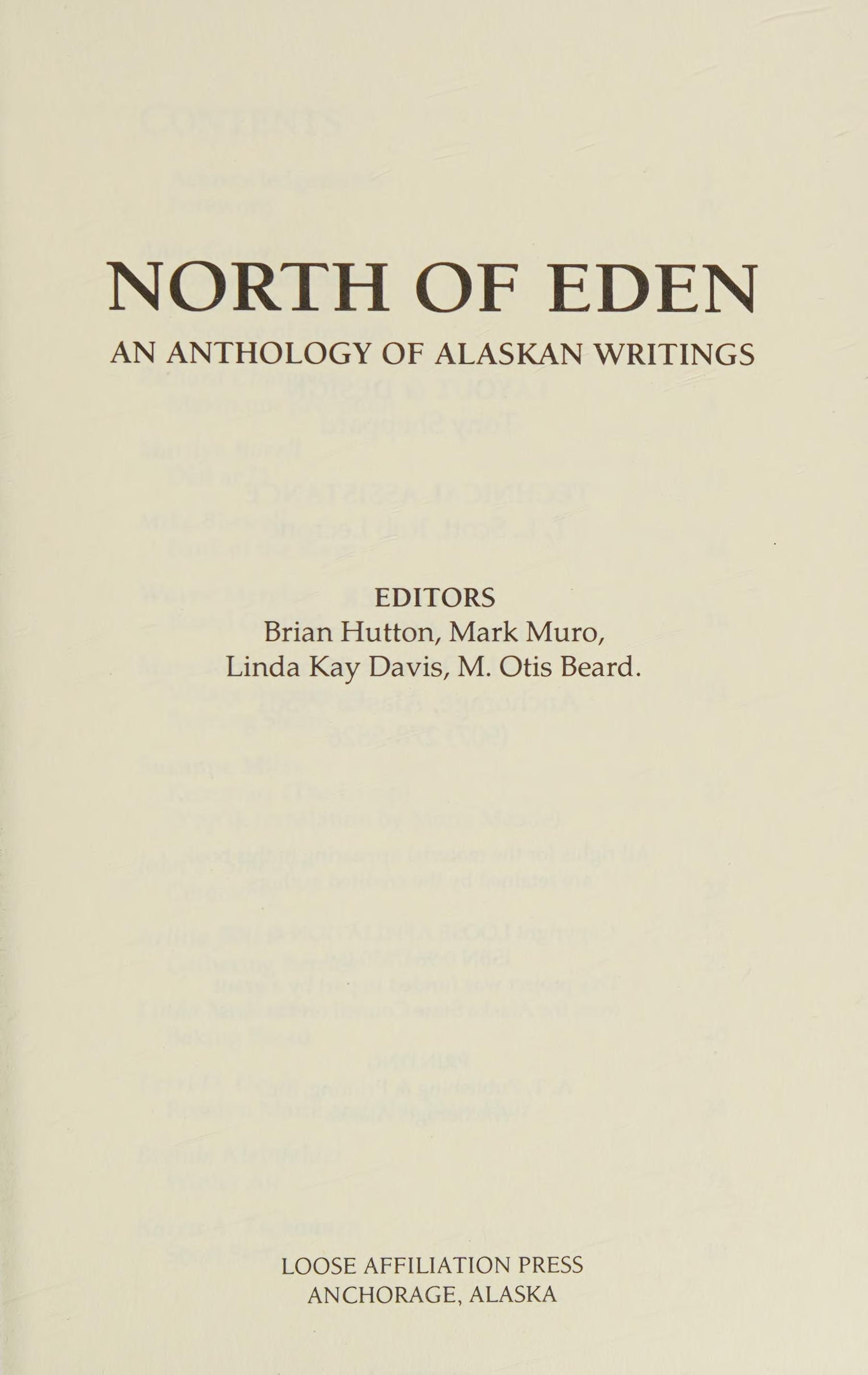 North of Eden - an Anthology of Alaskan Writings