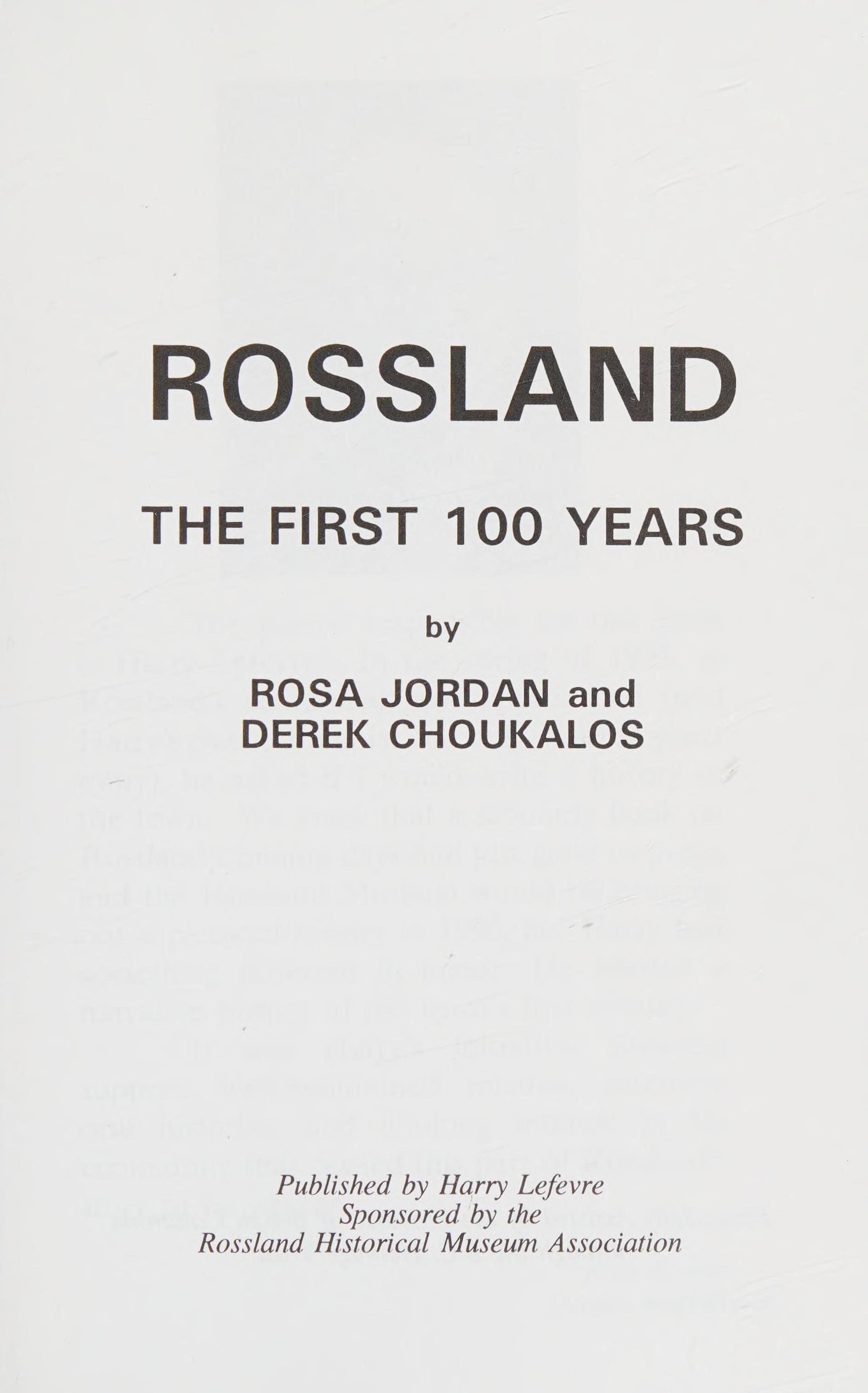 Rossland The First 100 Years