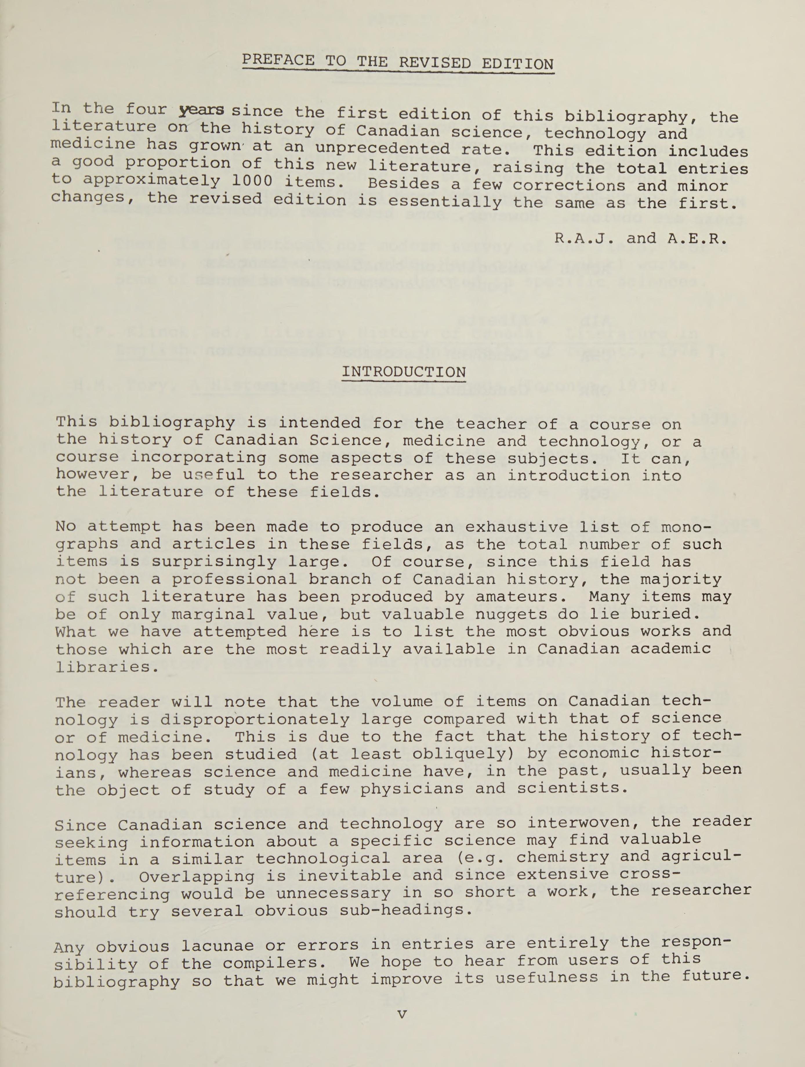 A Bibliography for Courses in the History of Canadian Science, Medicine and Technology