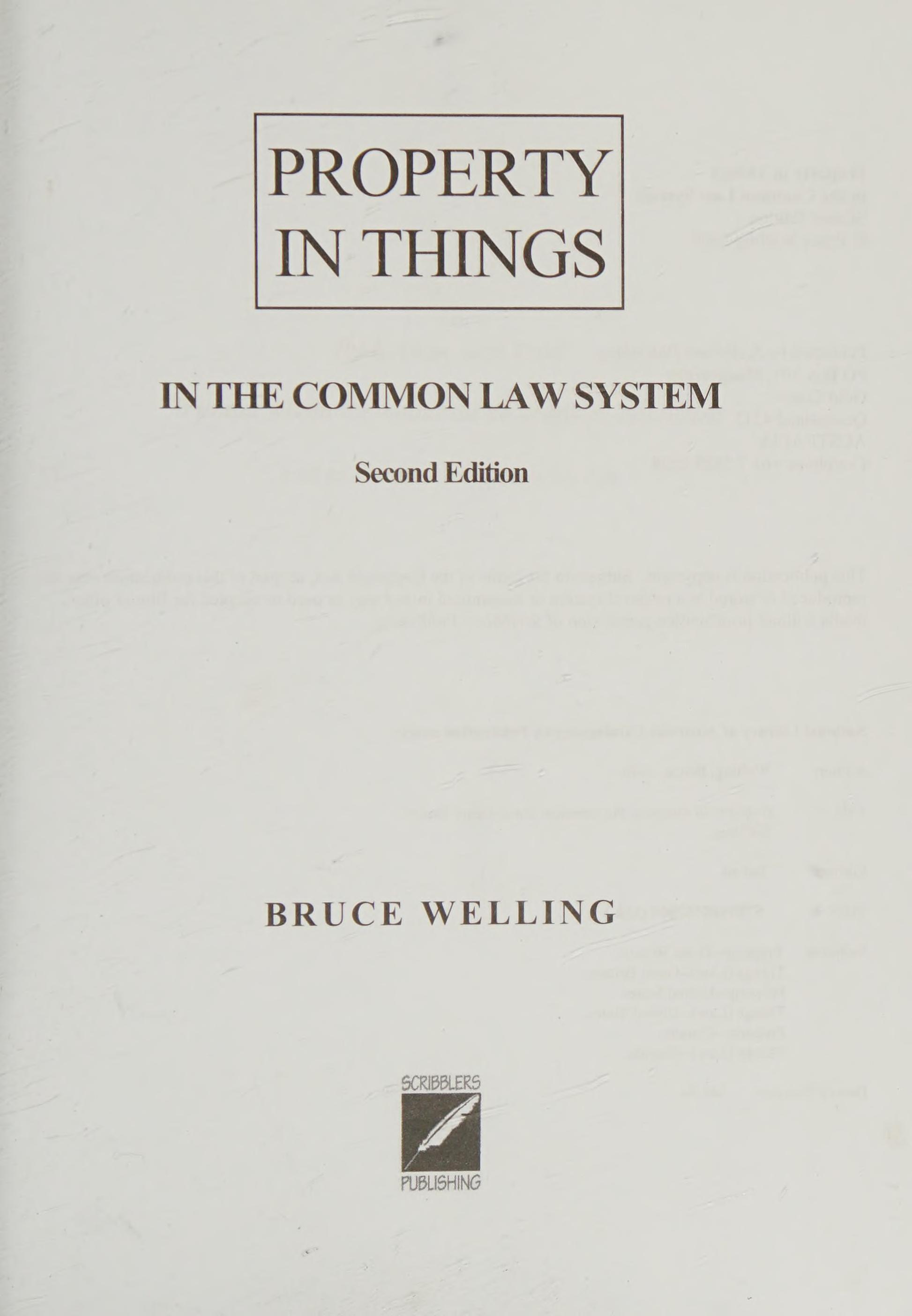 Property In Things In The Common Law System