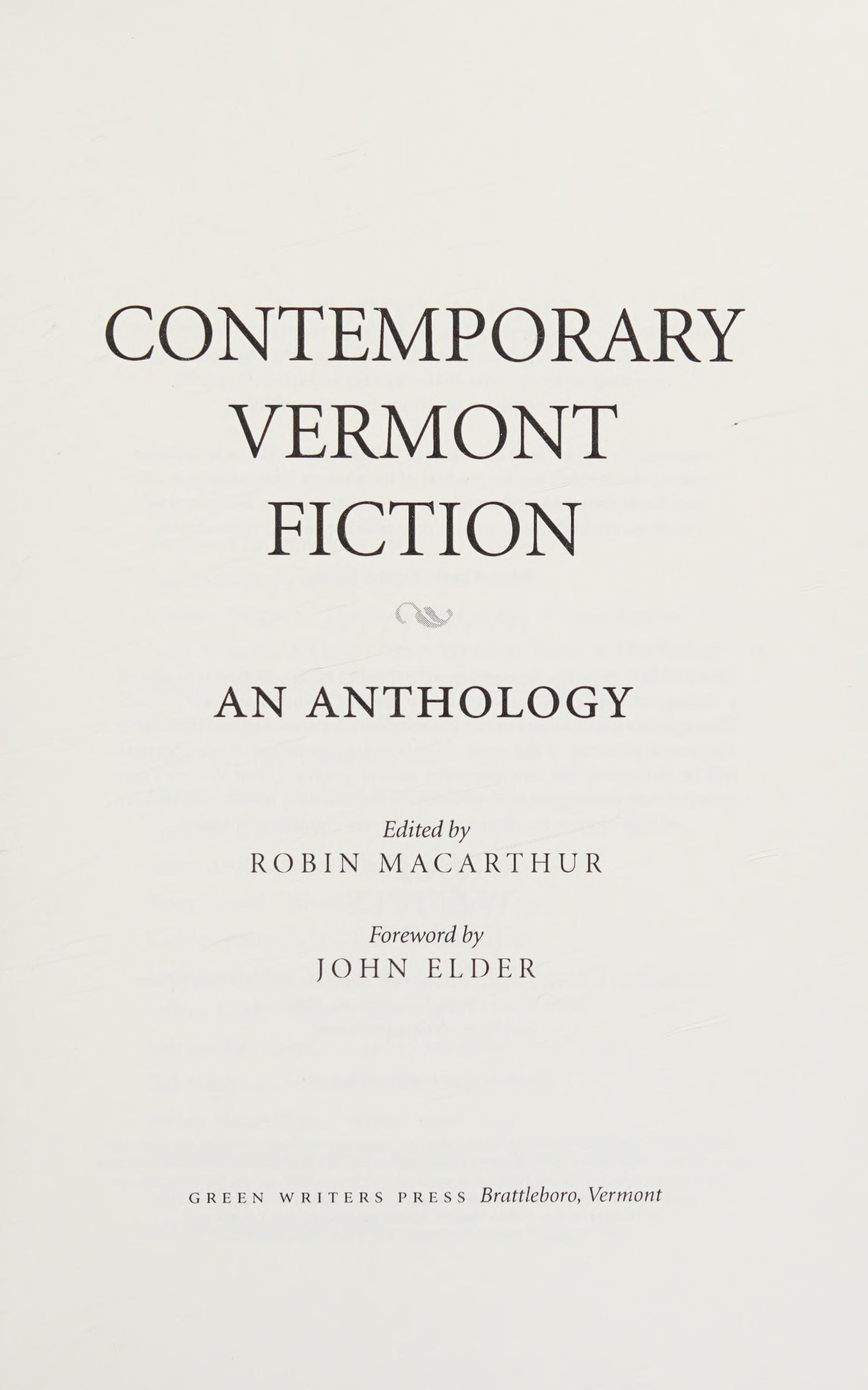 Contemporary Vermont Fiction: An Anthology
