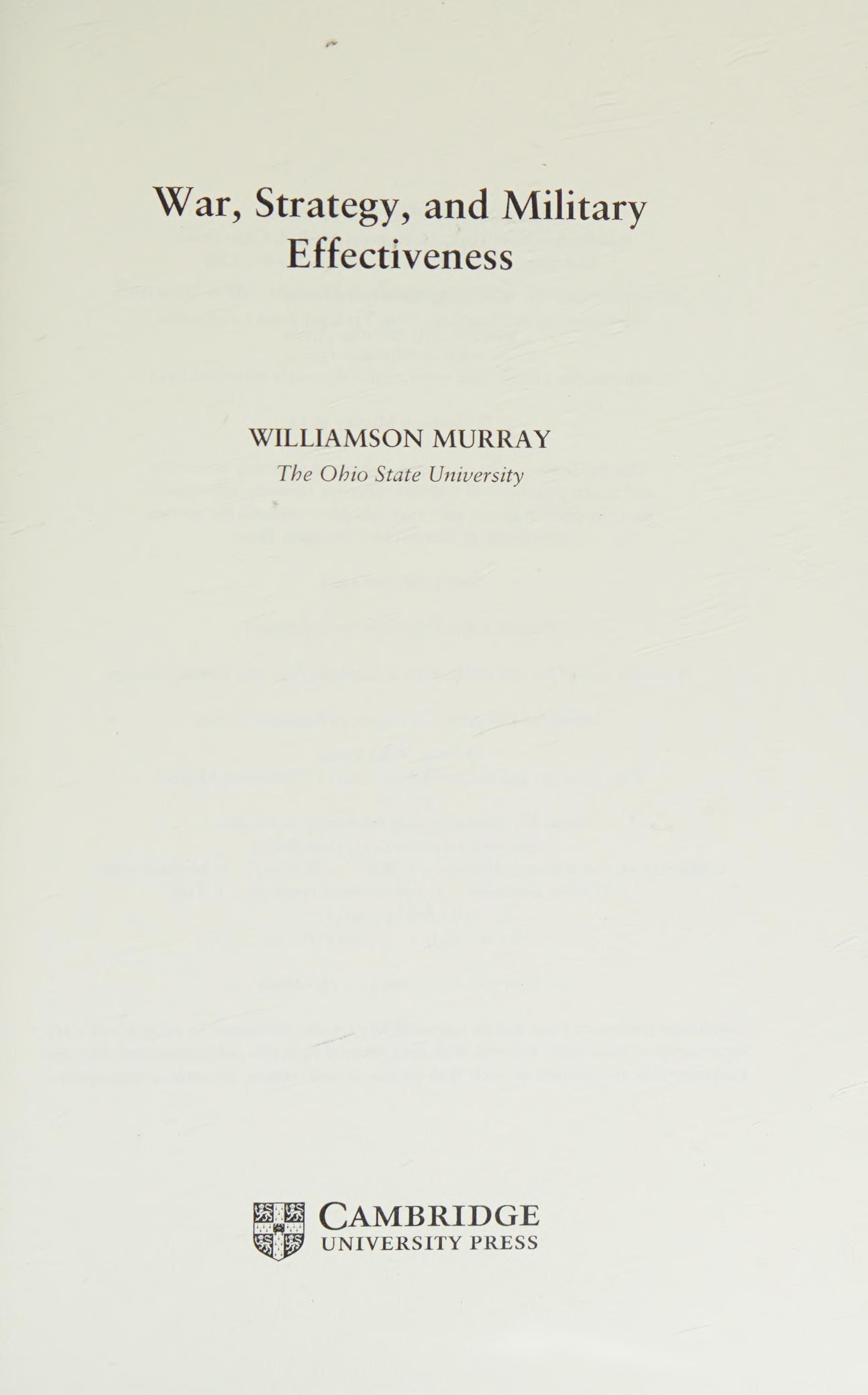 War, Strategy, and Military Effectiveness