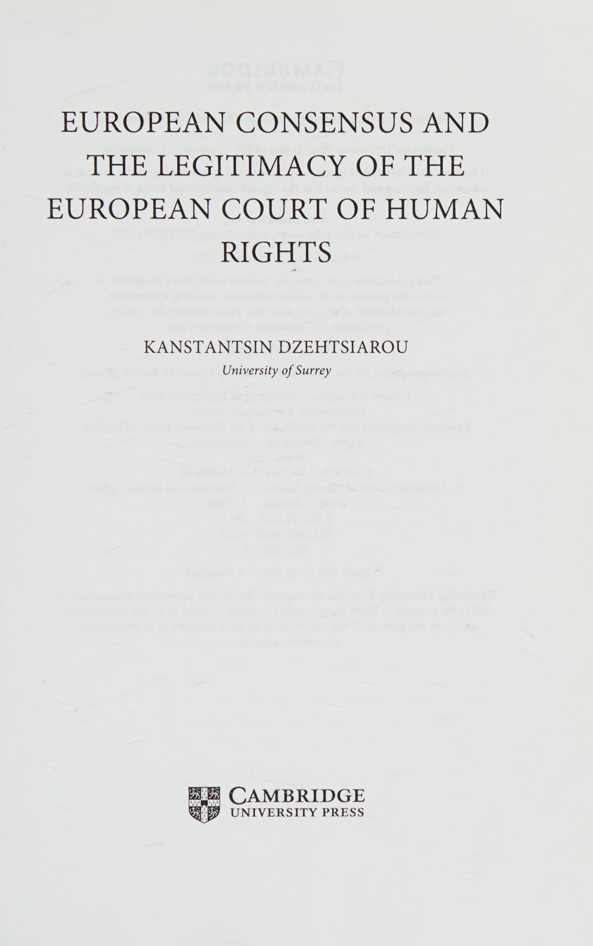European Consensus and the Legitimacy of the European Court of Human Rights