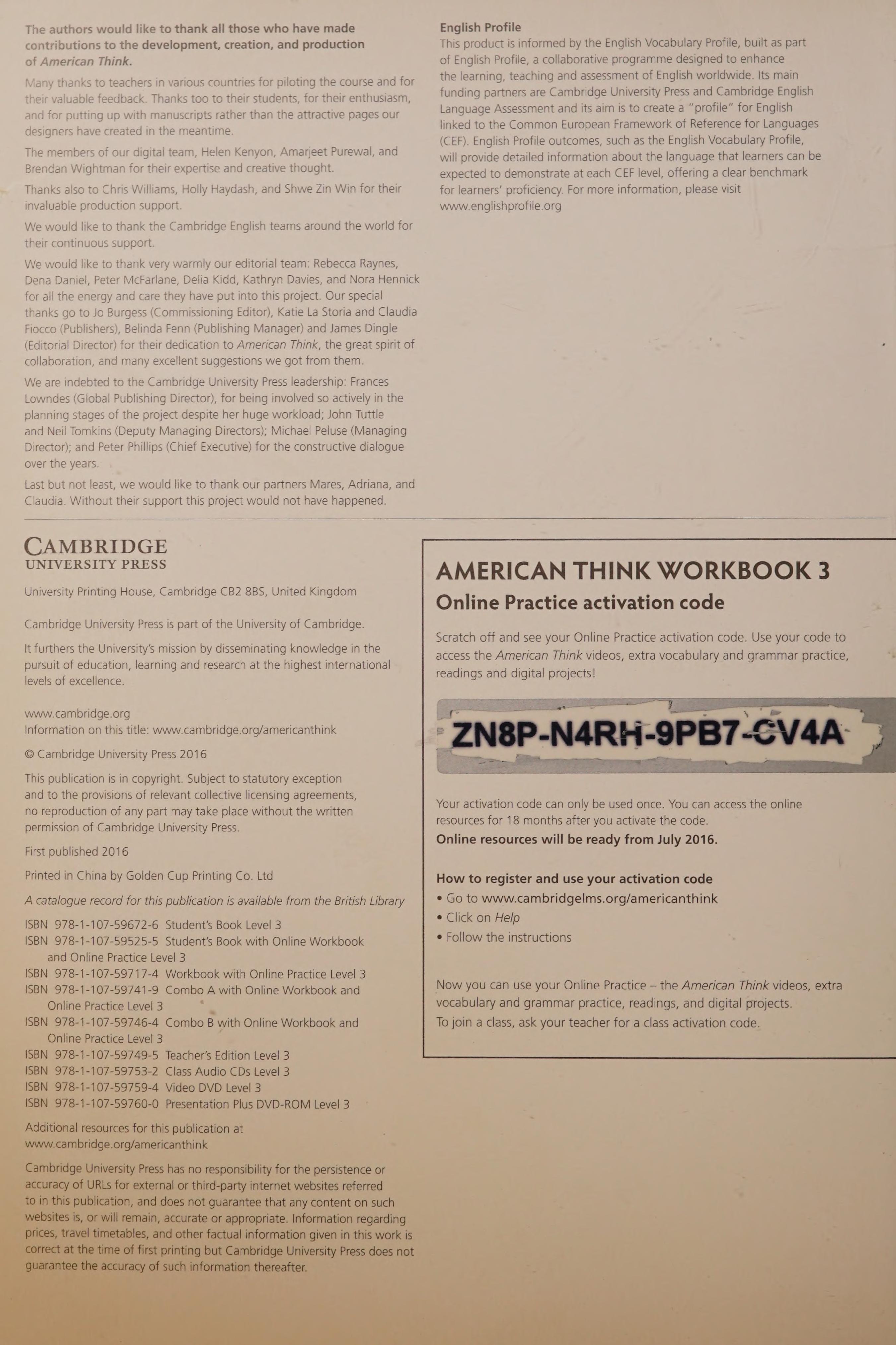 American Think Level 3 Workbook with Online Practice