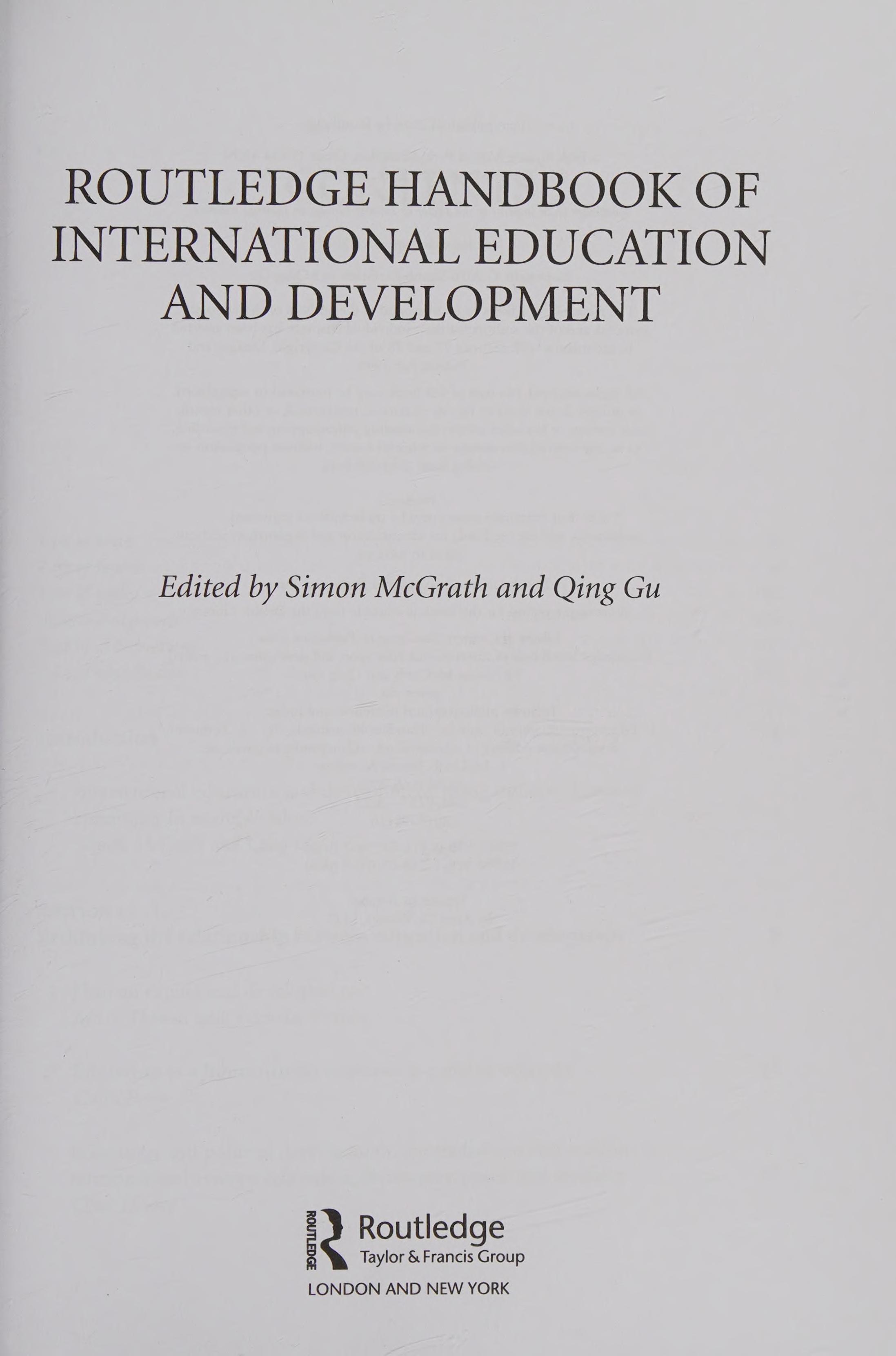 Routledge Handbook Of International Education And Development