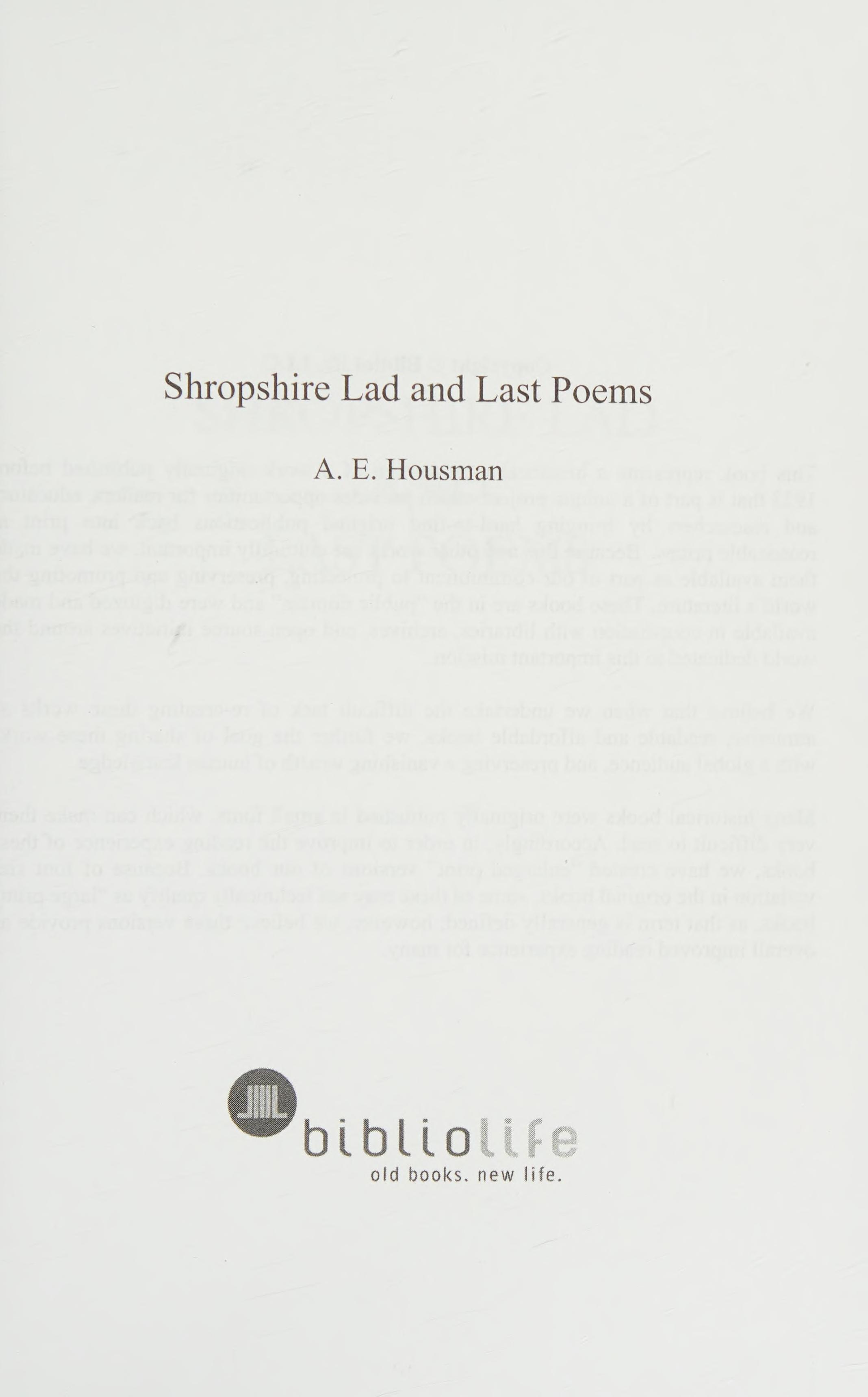 Shropshire Lad and Last Poems