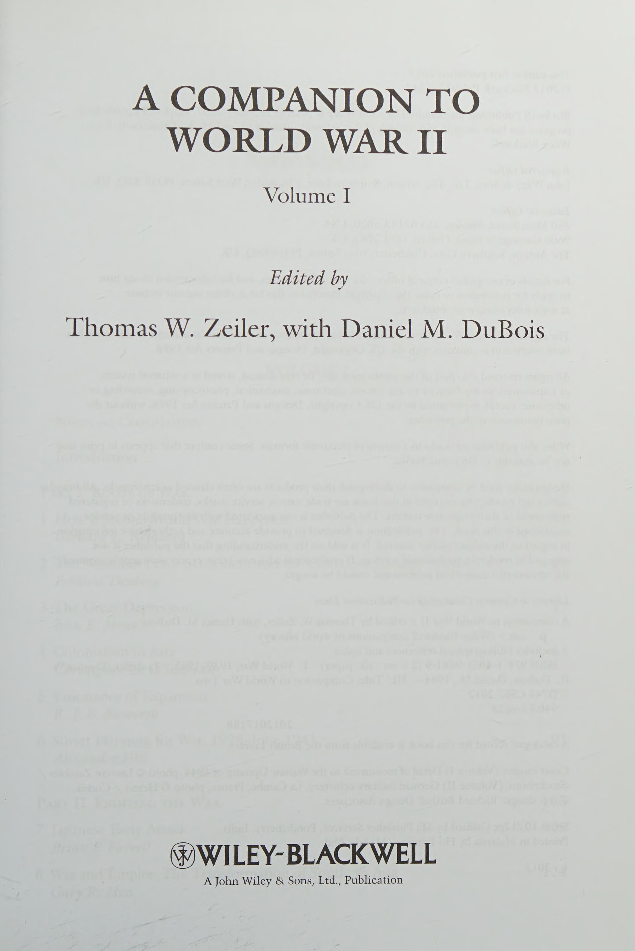 A Companion To World War II, 2 Volume Set
