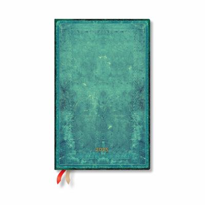 Pacific Blue Bold (Old Leather Collection) Maxi 12-Month Horizontal Hardback Dayplanner 2025 (Elastic Band Closure)