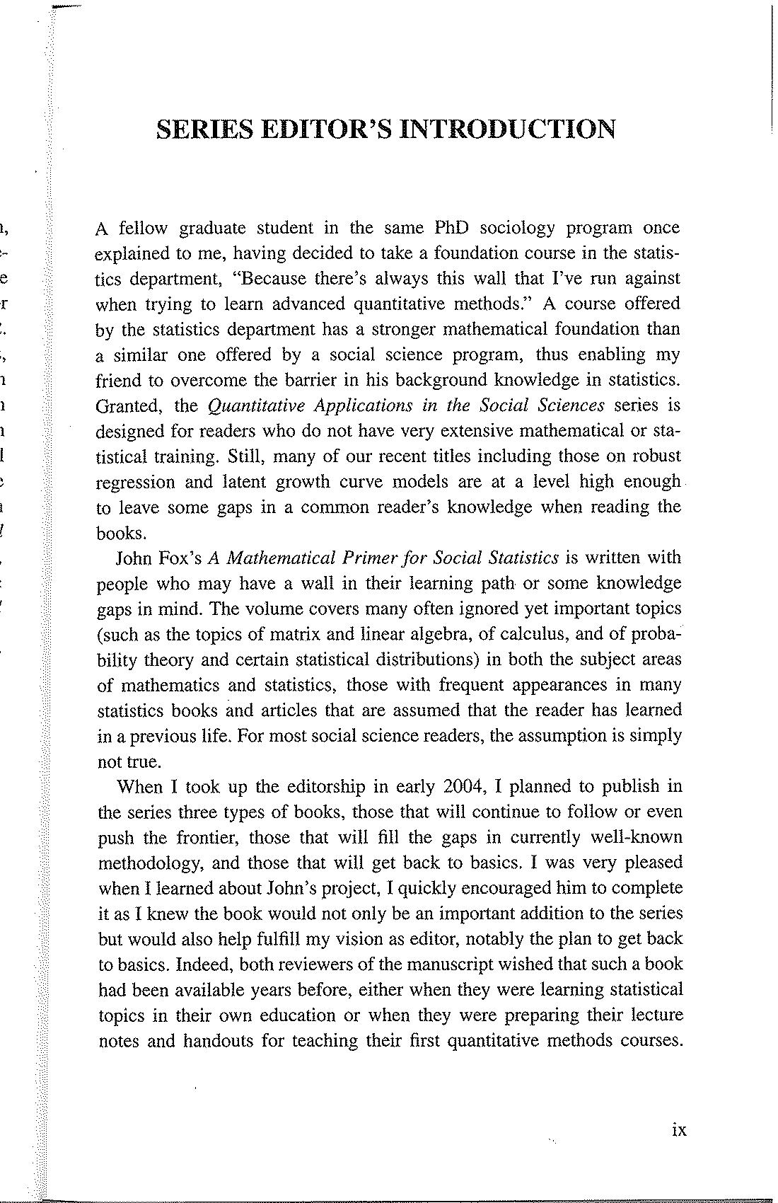 A Mathematical Primer for Social Statistics