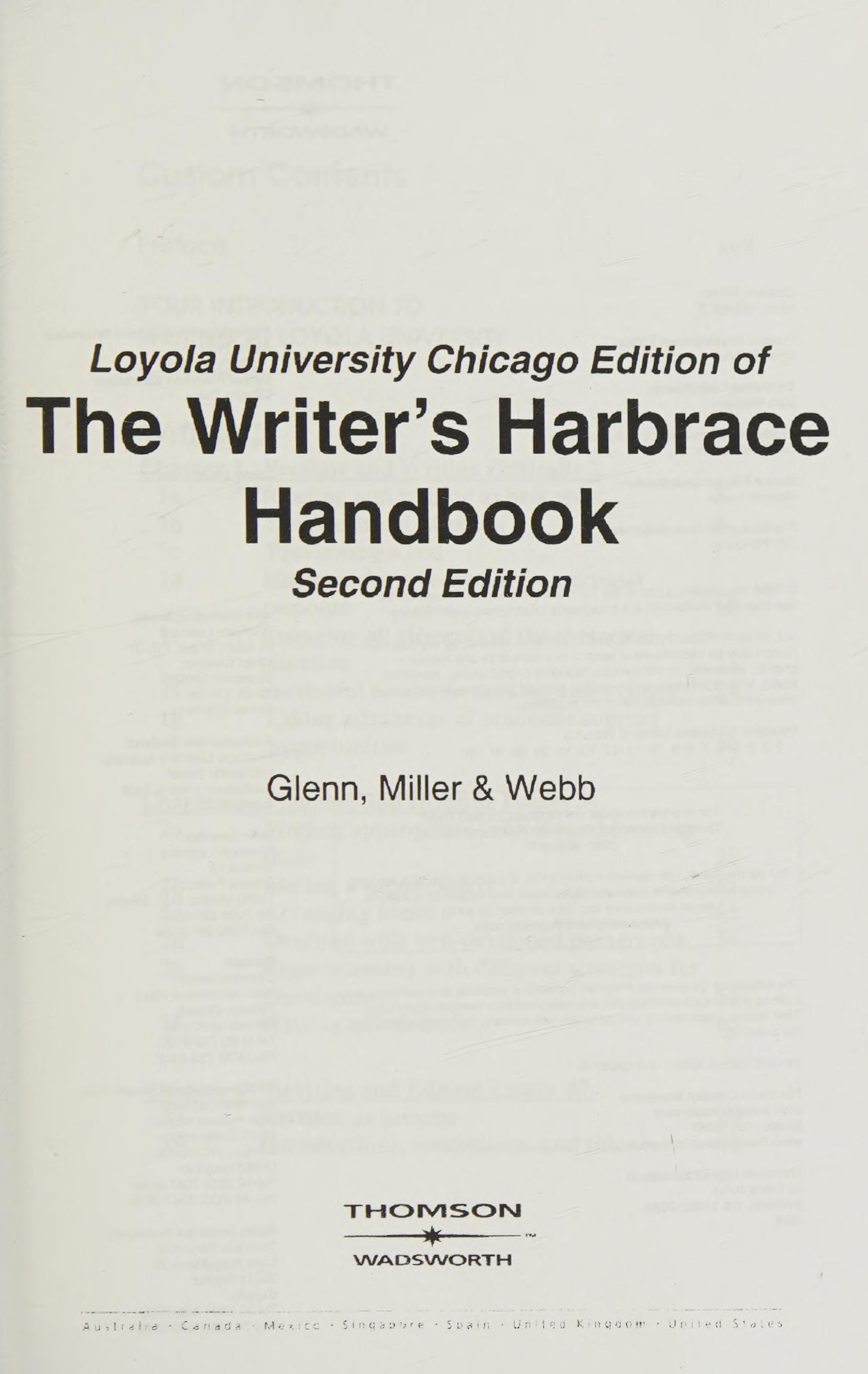 Loyola University Chicago Edition Of The Writer'S Harbrace Handbook