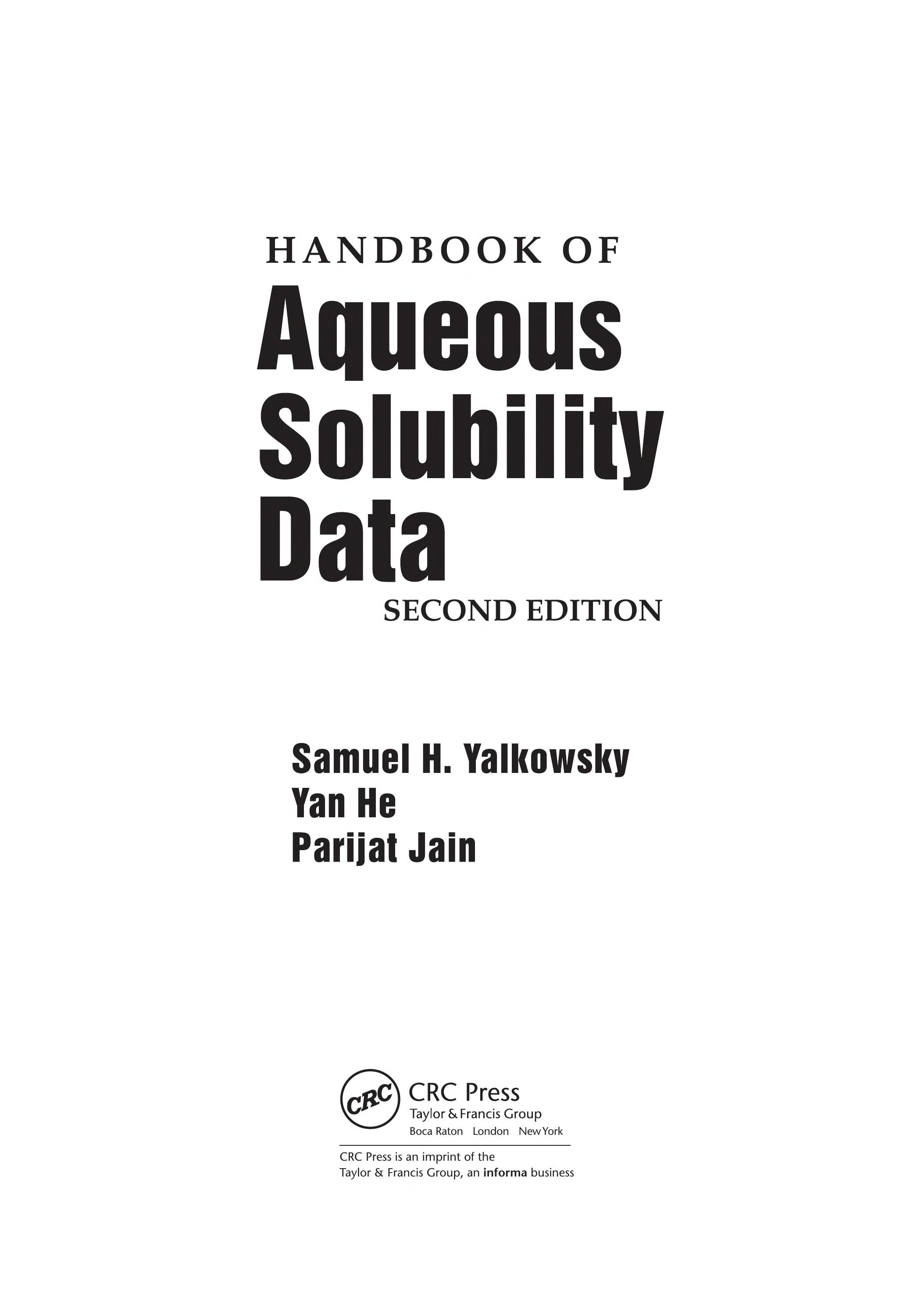 Handbook of Aqueous Solubility Data