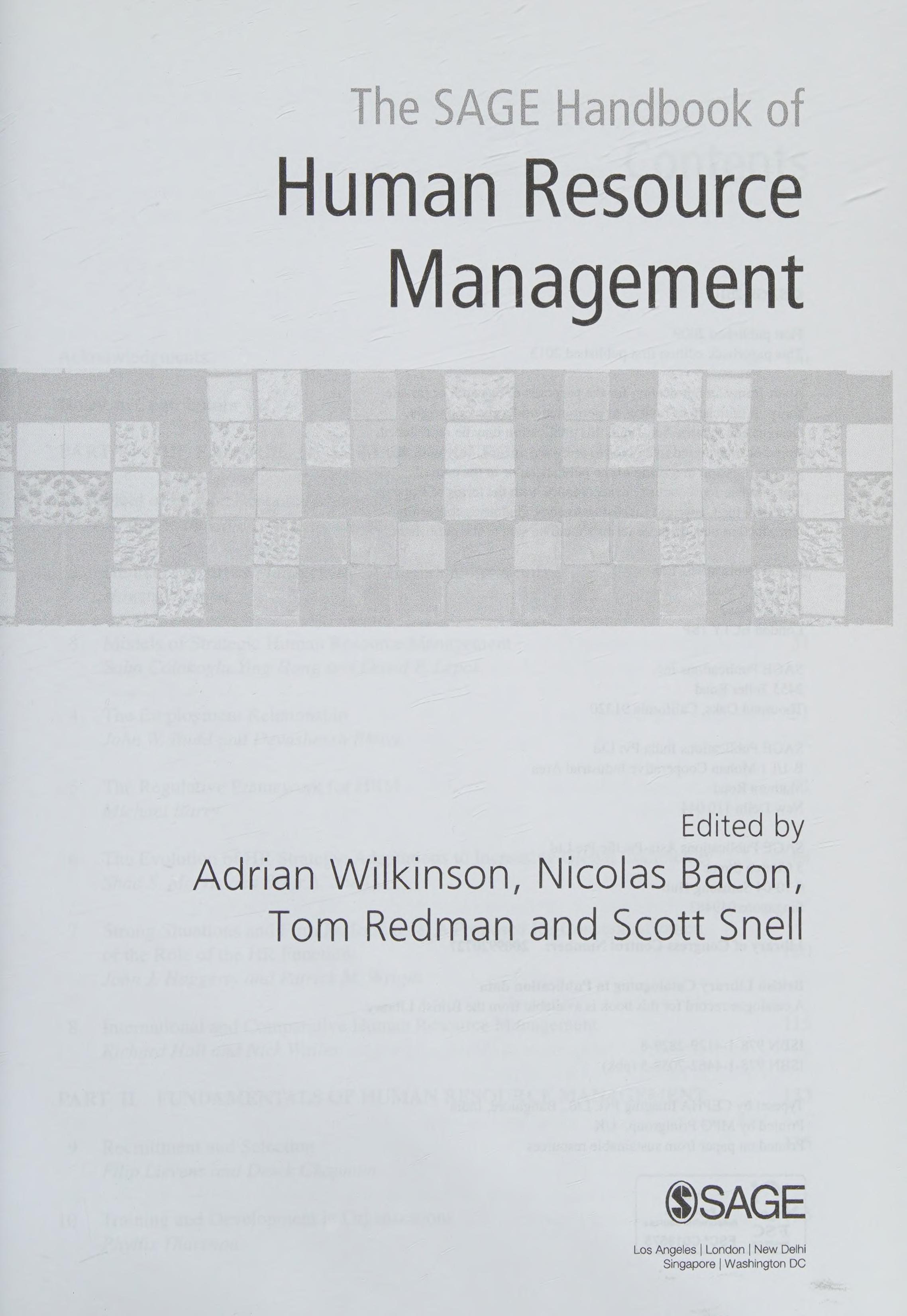 SAGE Handbook of Human Resource Management