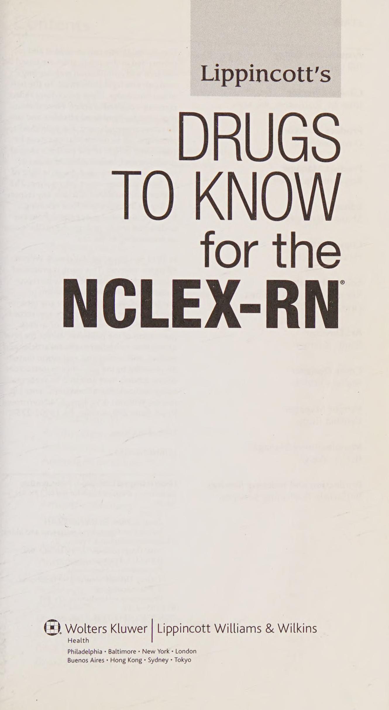 Lippincott's Drugs to Know for the NCLEX-RN