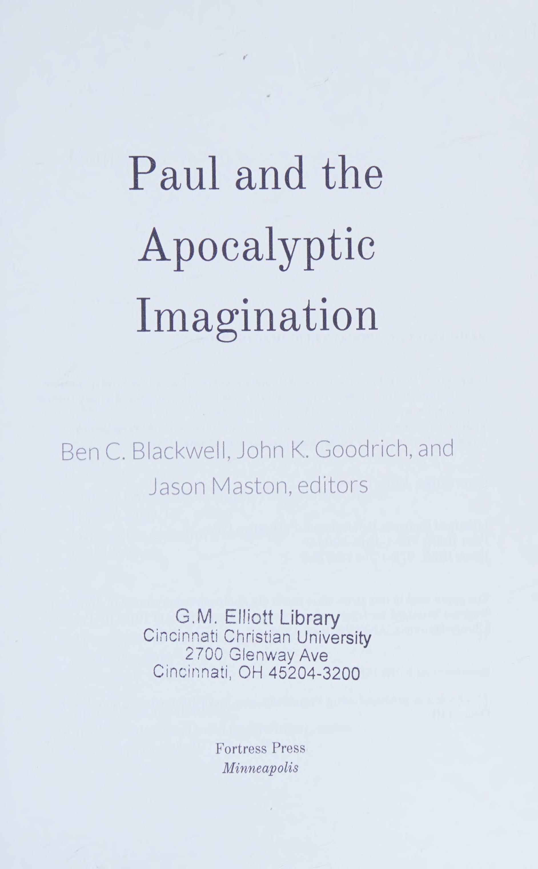 Paul and the Apocalyptic Imagination