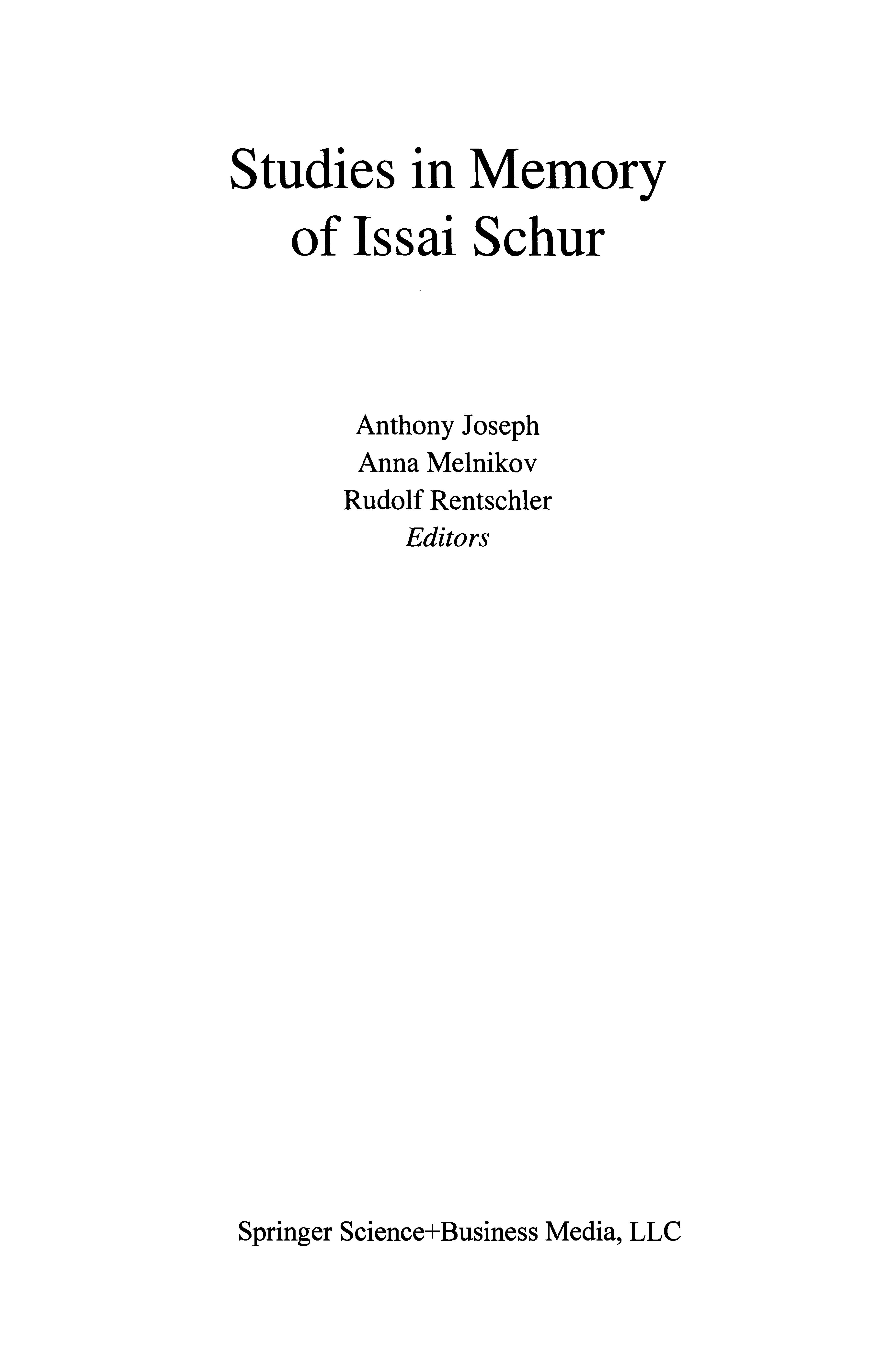 Studies in Memory of Issai Schur