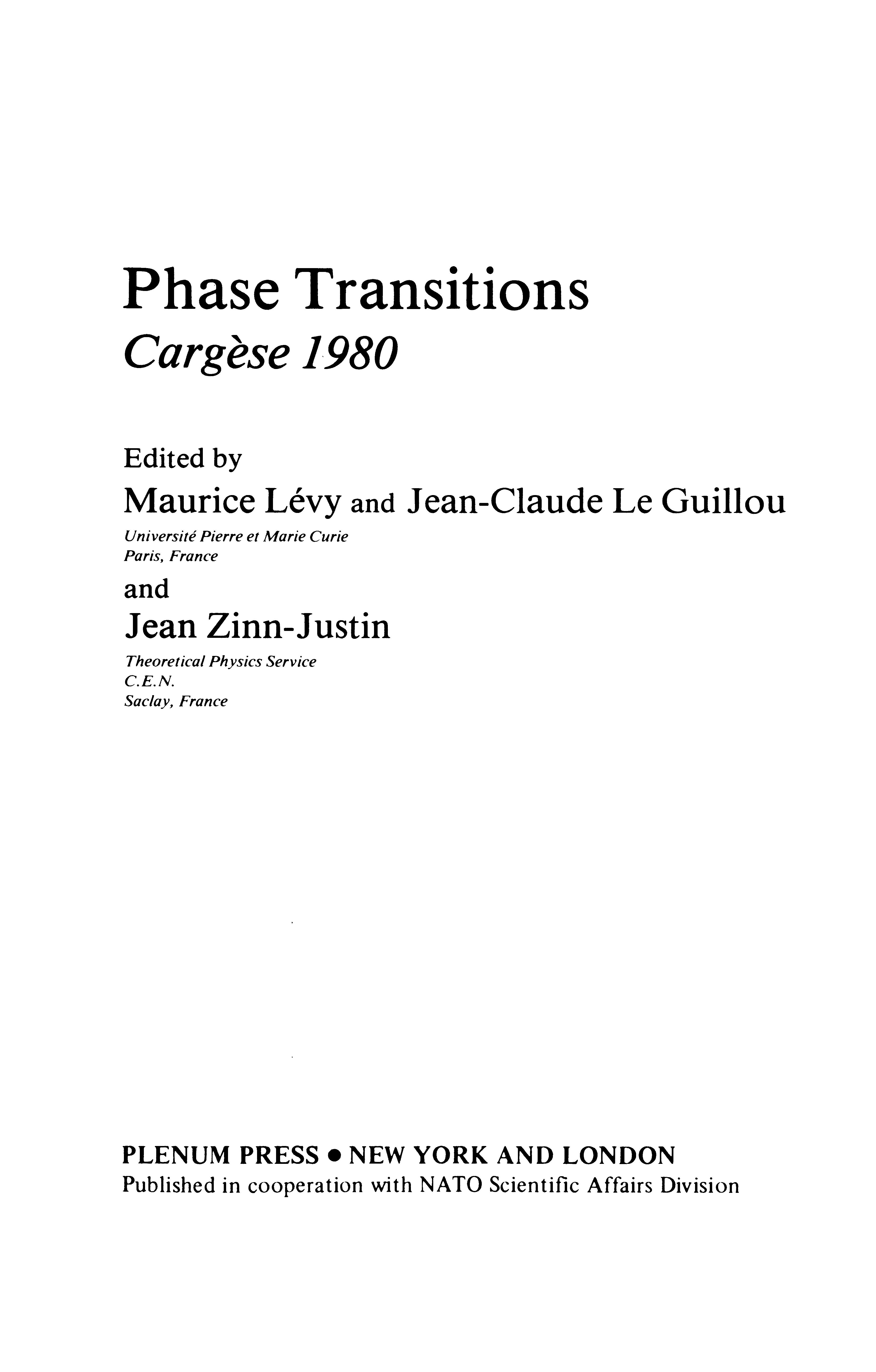 Phase Transitions Cargese 1980