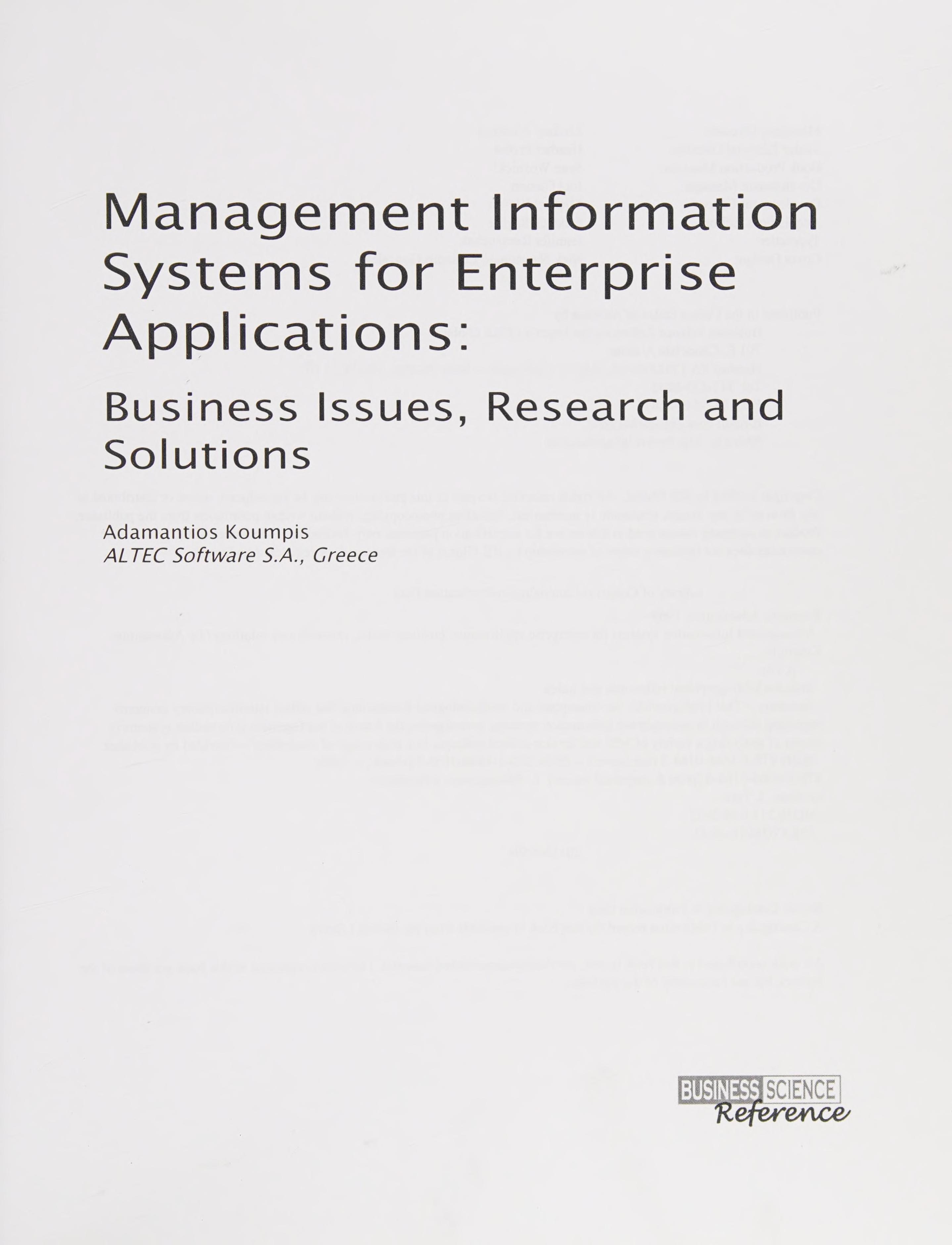 Management Information Systems for Enterprise Applications