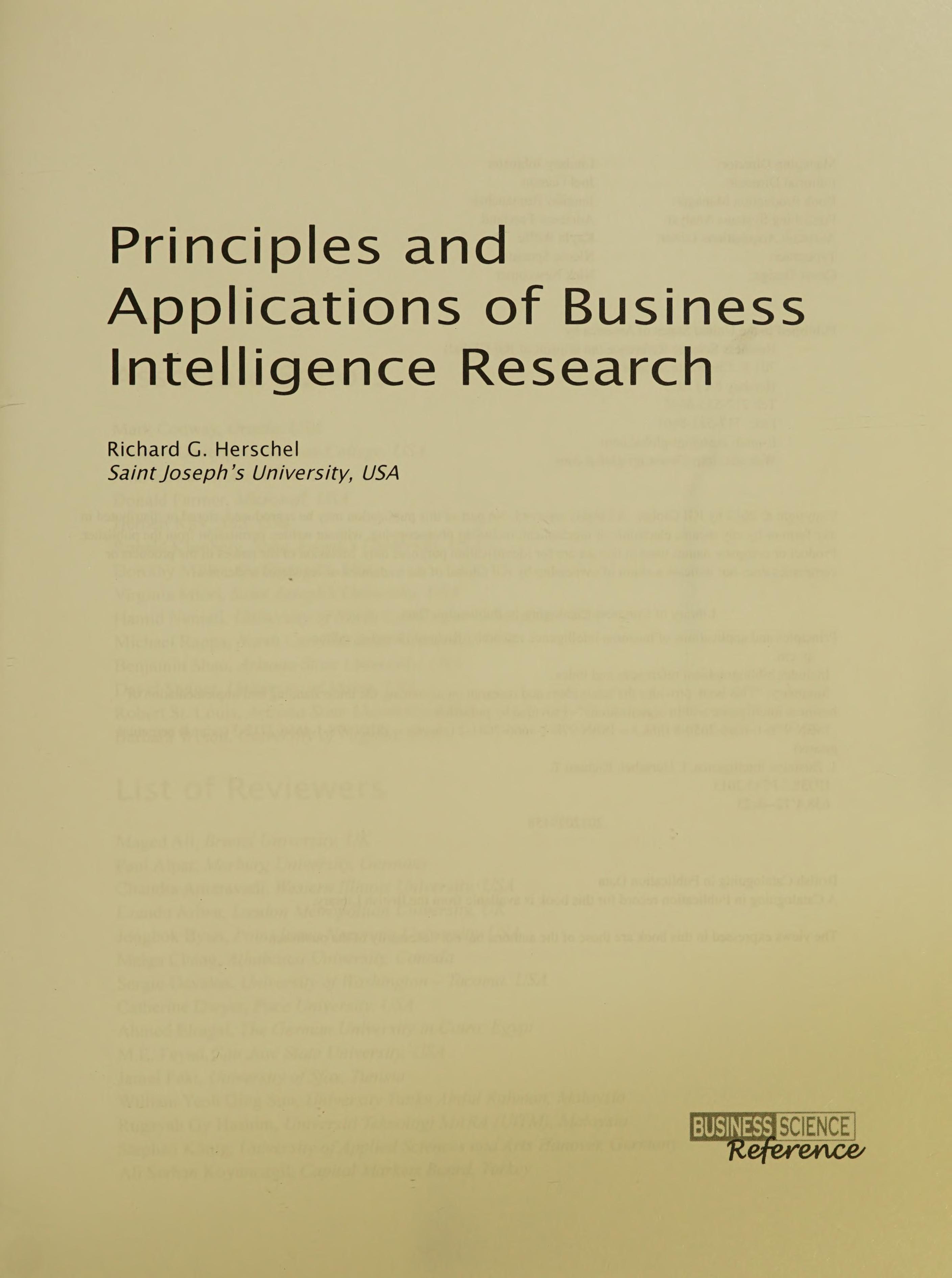 Principles and Applications of Business Intelligence Research