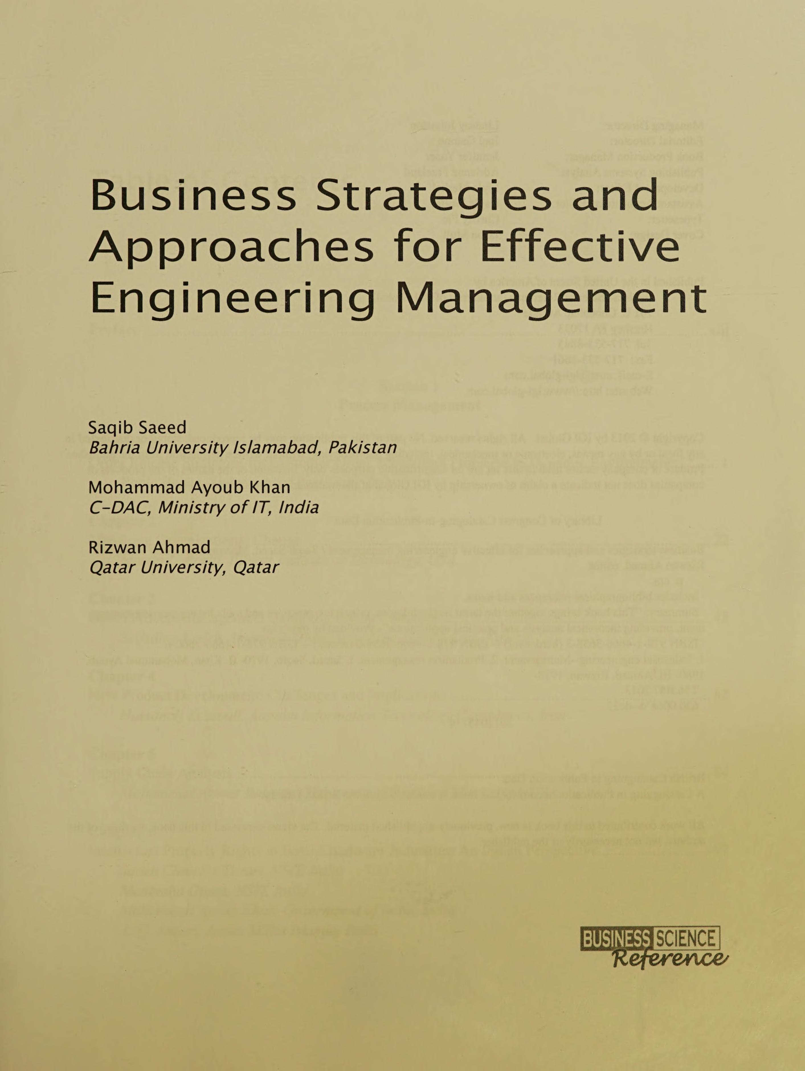 Business Strategies and Approaches for Effective Engineering Management