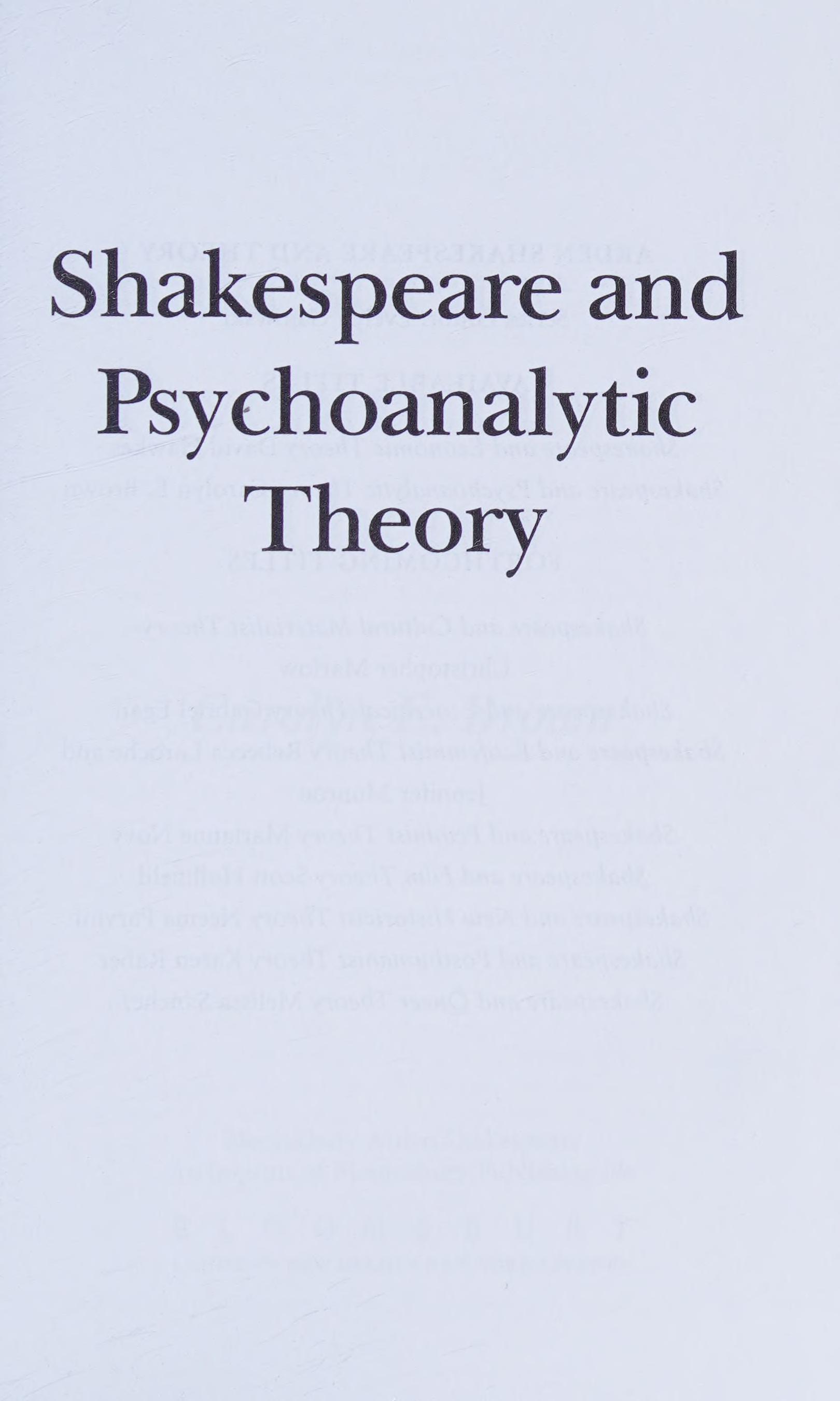 Shakespeare and Psychoanalytic Theory
