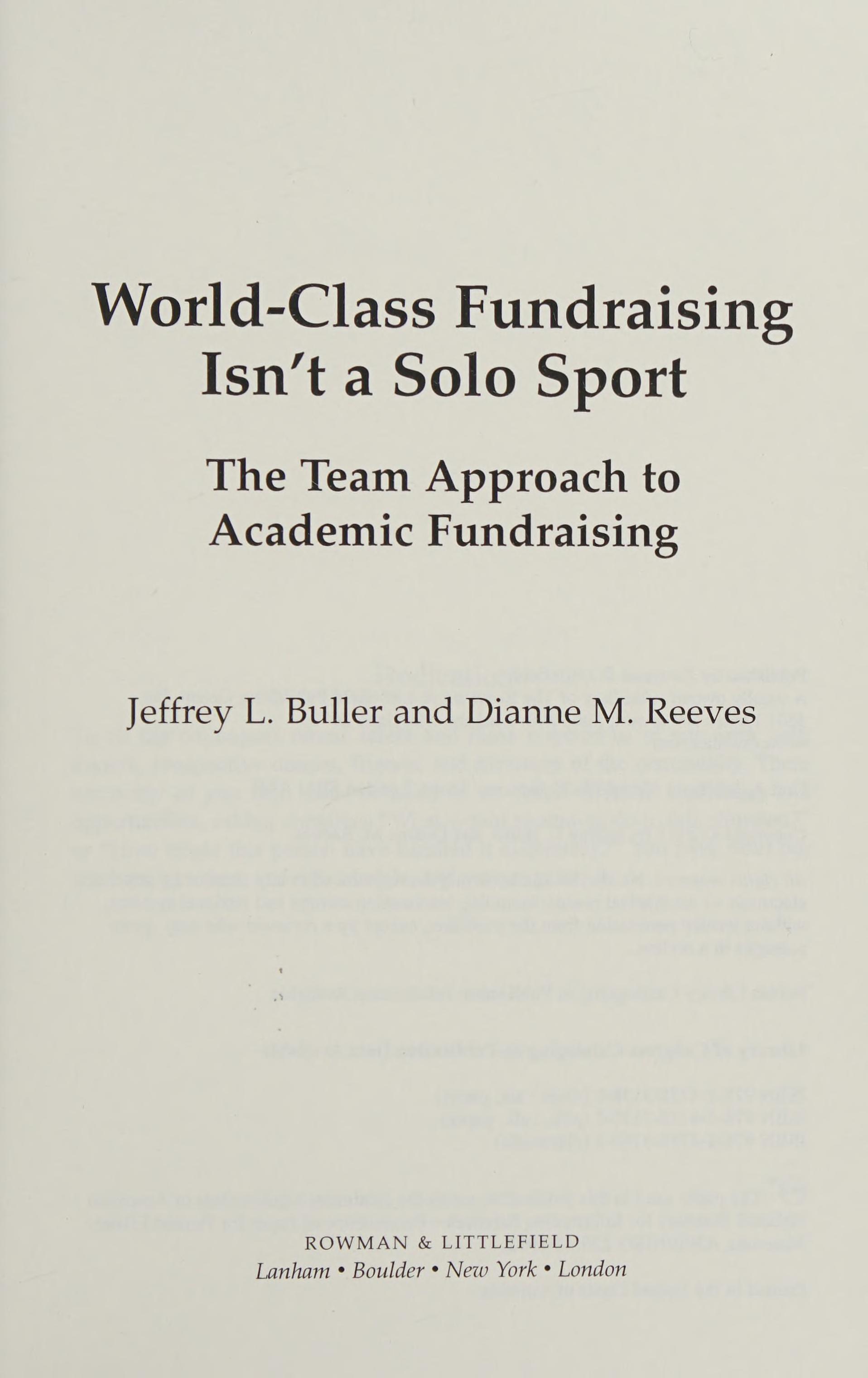 World Class Fundraising Isn t a Solo Sport
