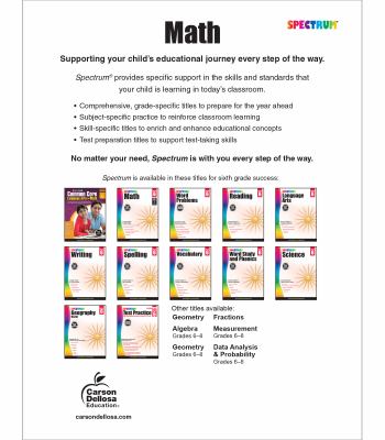 Spectrum 6th Grade Math Workbook—Multiplication and Division of Fractions and Decimals, Geometry with Examples, Tests, Answer Key for Homeschool or Classroom
