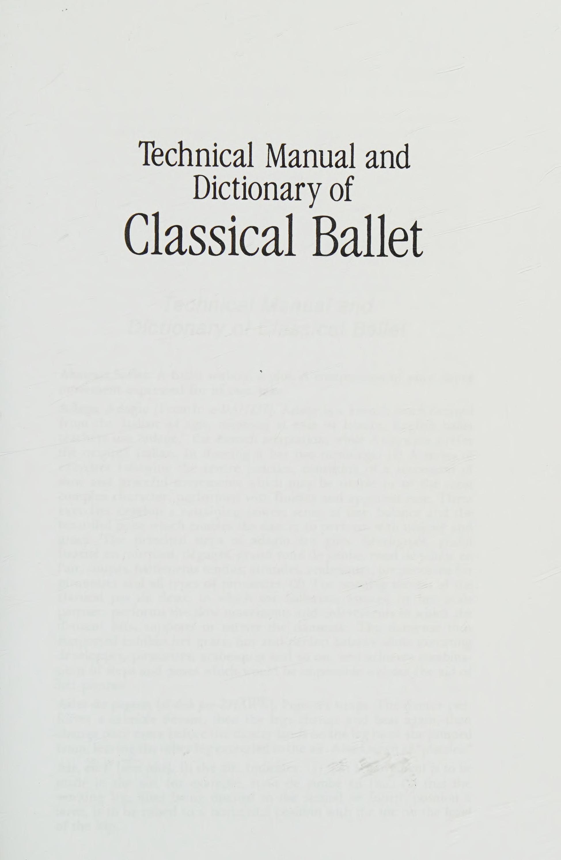 Technical Manual And Dictionary Of Classical Ballet