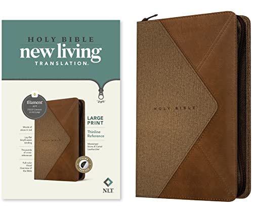 NLT Large Print Thinline Reference Zipper Bible, Filament Enabled Edition (LeatherLike, Messenger Stone &Amp; Camel , Indexed)