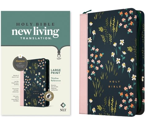 NLT Large Print Thinline Reference Zipper Bible, Filament Enabled Edition (LeatherLike, Meadow Navy &Amp; Pink , Indexed)