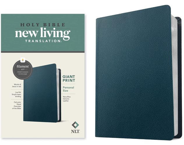NLT Personal Size Giant Print Bible, Filament Enabled Edition (Red Letter, Genuine Leather, Navy Blue)
