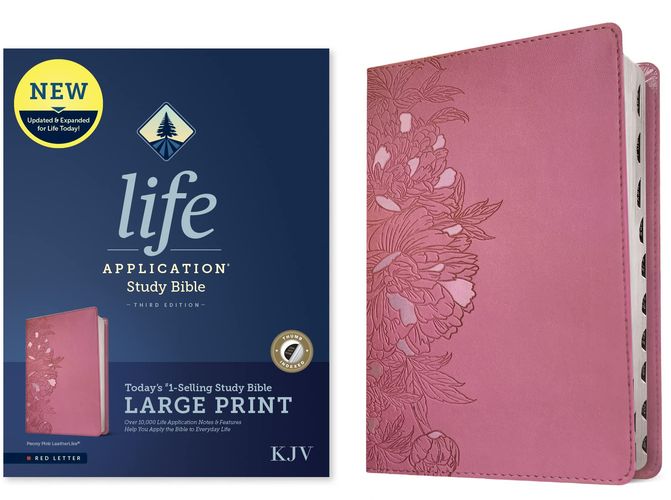 KJV Life Application Study Bible, Third Edition, Large Print (Red Letter, LeatherLike, Peony Pink, Indexed)