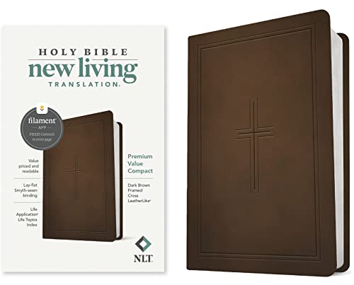 NLT Premium Value Compact Bible, Filament Enabled Edition (LeatherLike, Dark Brown Framed Cross)